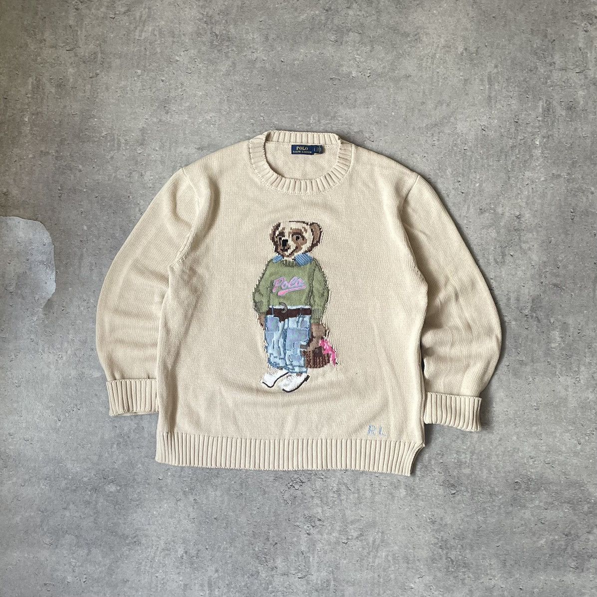 Polo Ralph Lauren × Ralph Lauren × Vintage Polo Ralph Lauren Polo Bear Knit Sweatr Begie Size L / US 10 / IT 46 - 1 Thumbnail