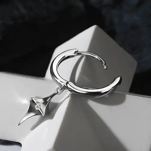Sterling Silver Crystal Star Stone Earrings Gothic Punk Chrome Jewelry Spike Size ONE SIZE - 4 Thumbnail