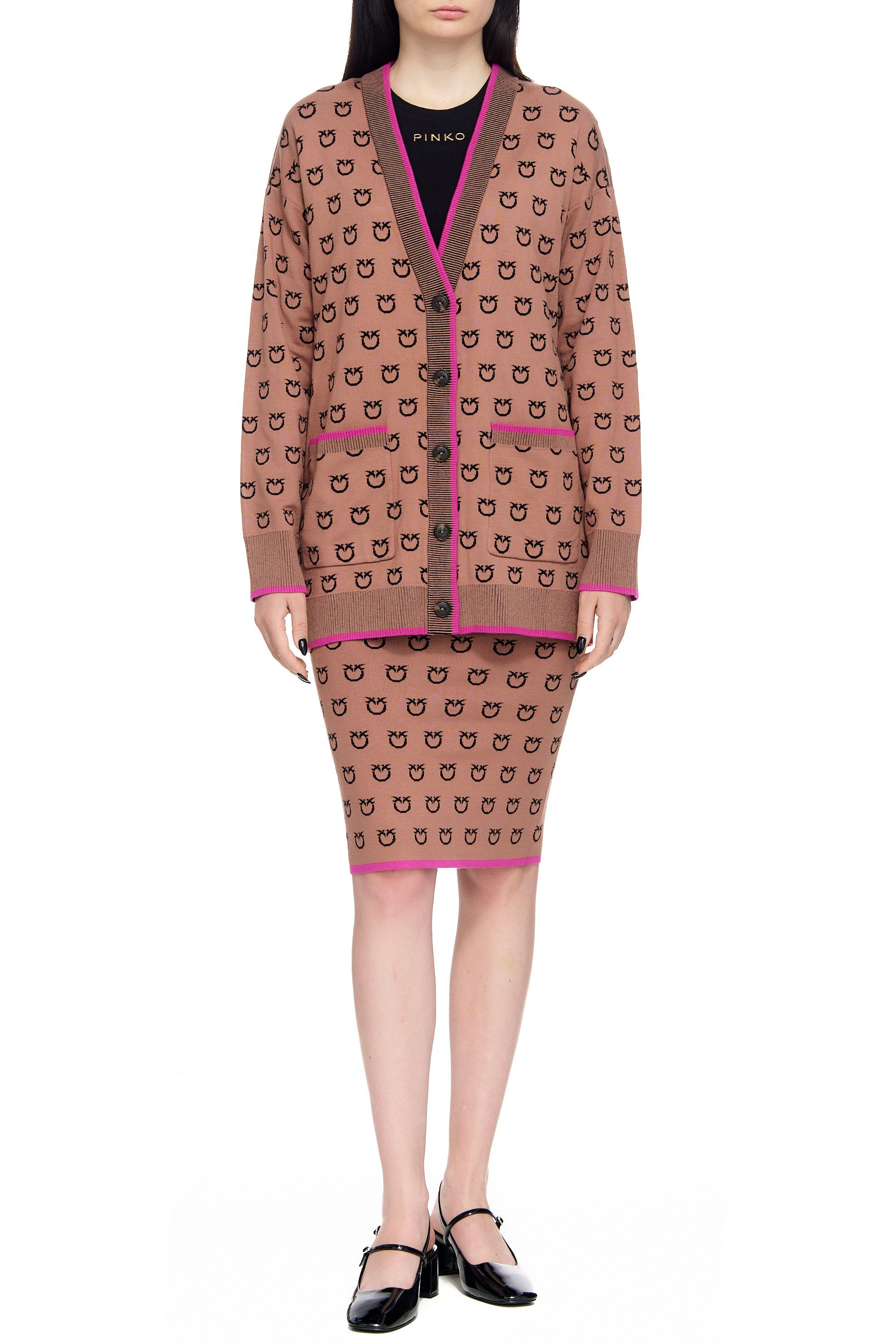 Pinko o1s22i1n0824 Lama All Over Logo Cardigan in Beige Size XS / US 0-2 / IT 36-38 - 2 Thumbnail