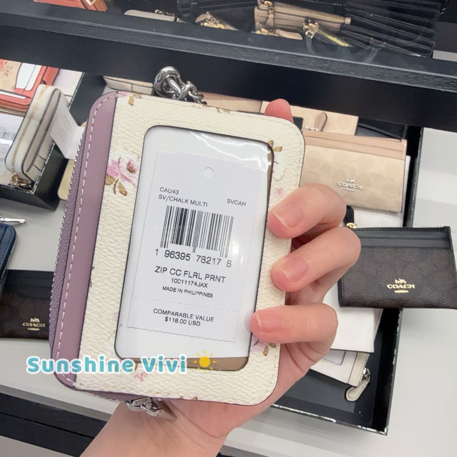 Coach NWT Coach Zip Card Case Canvas Floral CAU43 Silver/Chalk Size ONE SIZE - 3 Thumbnail