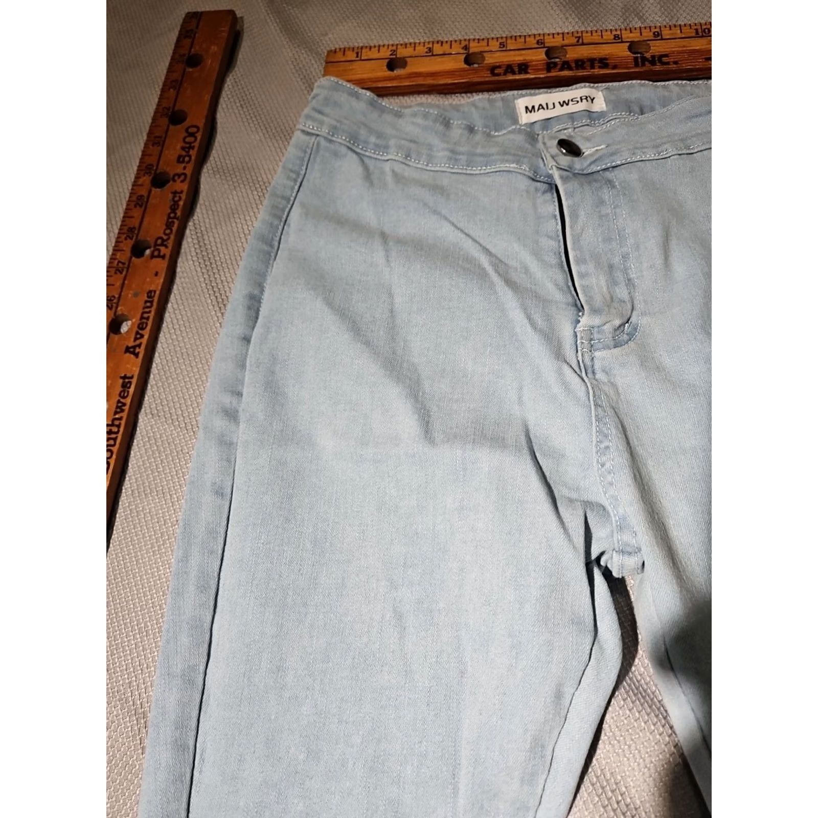 Vintage Maij Wsry Jeans Womens Sz 30 Medium Blue Flared Distred Stretch 5-Pocket Denim 90s Style Mens Womens Girls? Size 32" / US 10 / IT 46 - 3 Thumbnail
