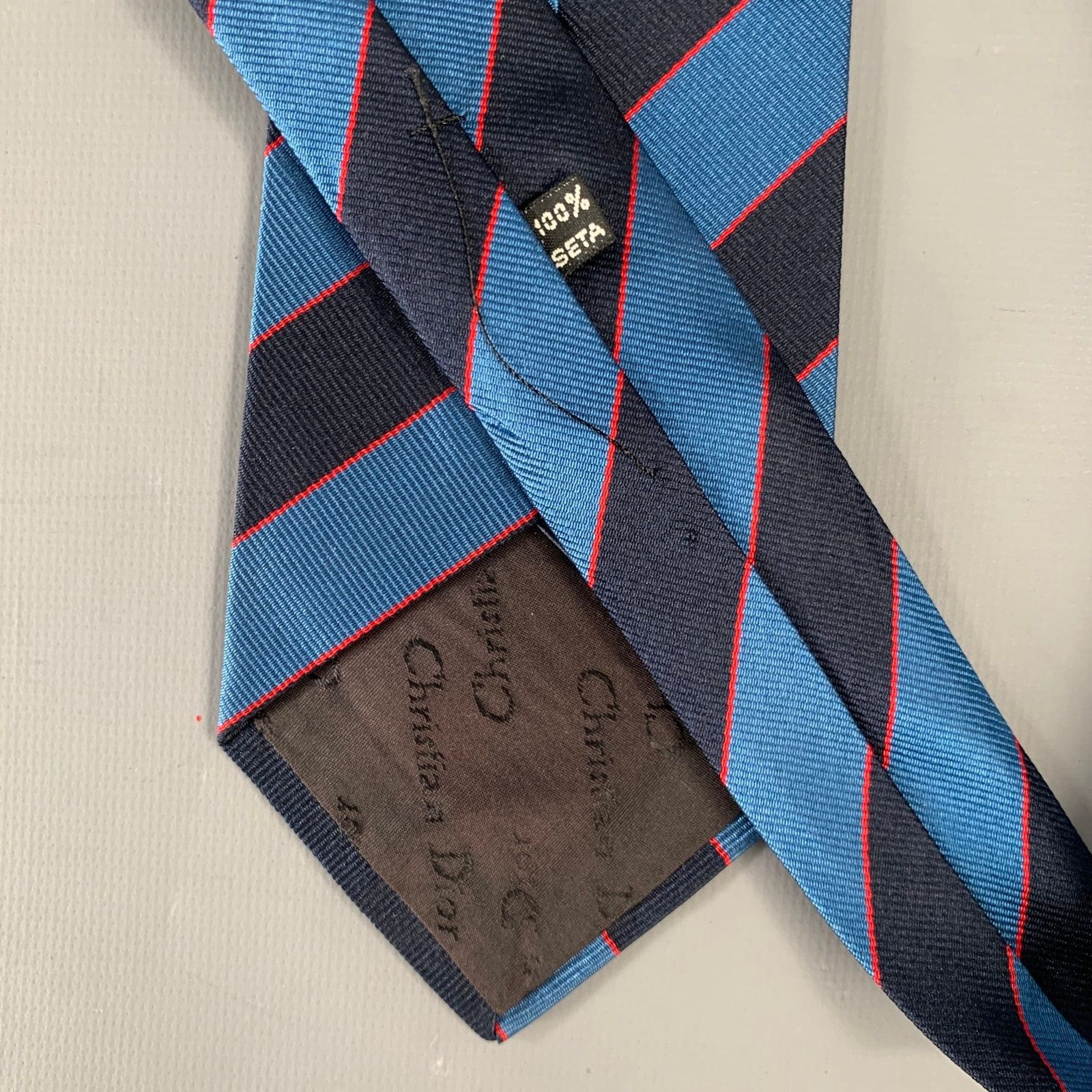 Dior CHRISTIAN DIOR Navy Red Stripe Silk Tie Size ONE SIZE - 3 Thumbnail