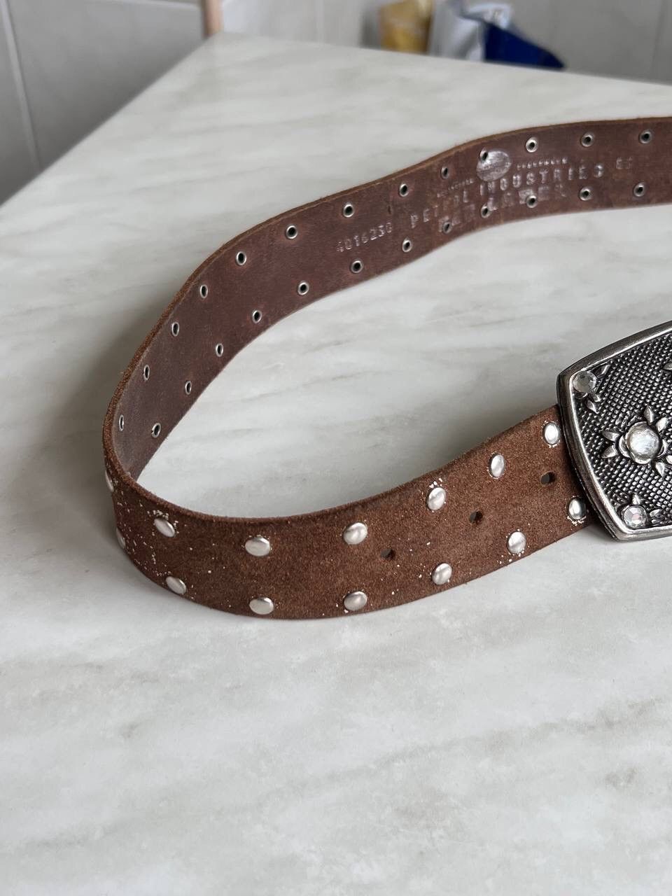 Japanese Brand × Vintage Rare Brown Japan Style leather y2k studded silver belt 90s Size ONE SIZE - 4 Thumbnail