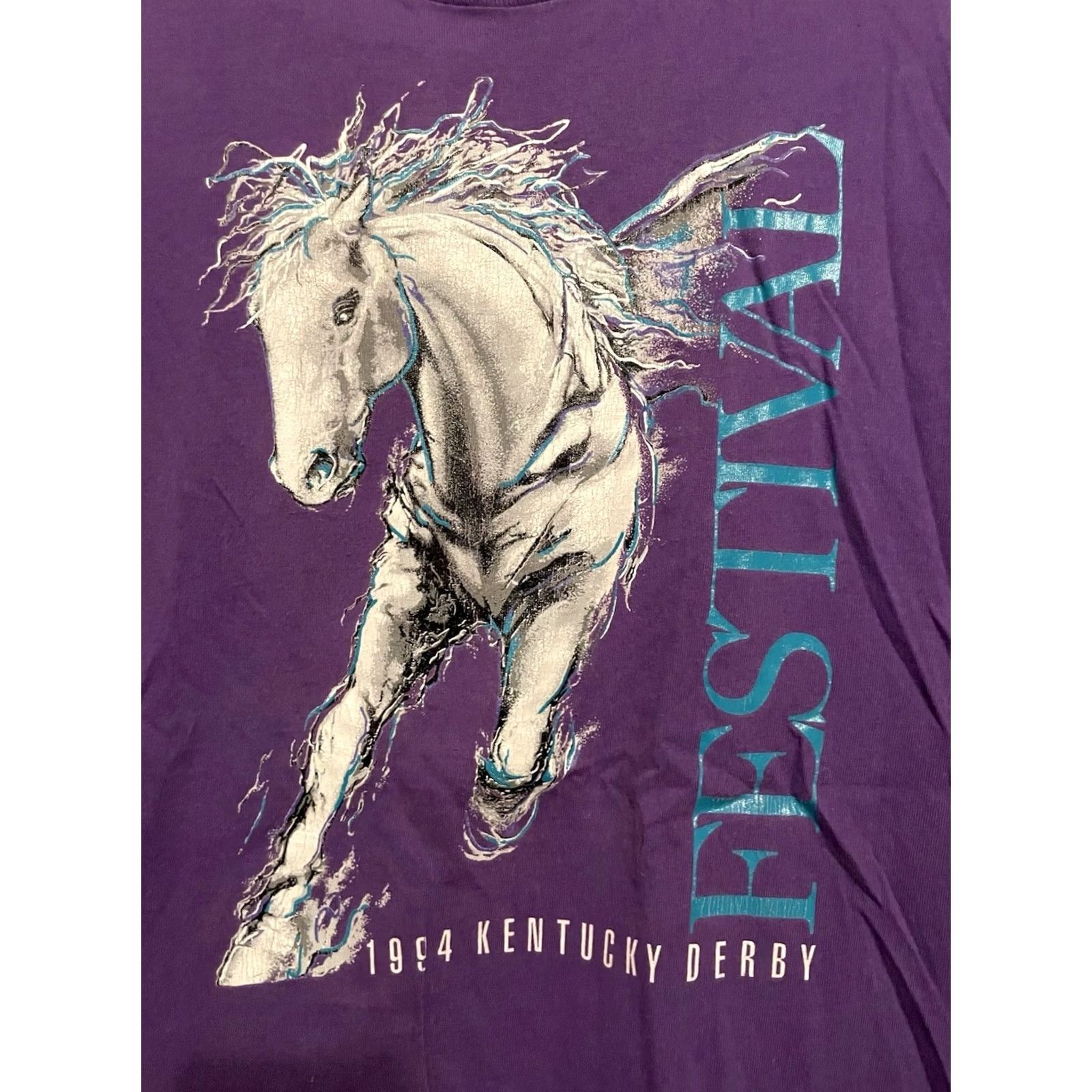 Fruit Of The Loom VINTAGE Kentucky Derby Festival T-Shirt Solid 90s Purple L Men Cotton Fruit of the Loom Single Stitch Size US L / EU 52-54 / 3 - 2 Thumbnail