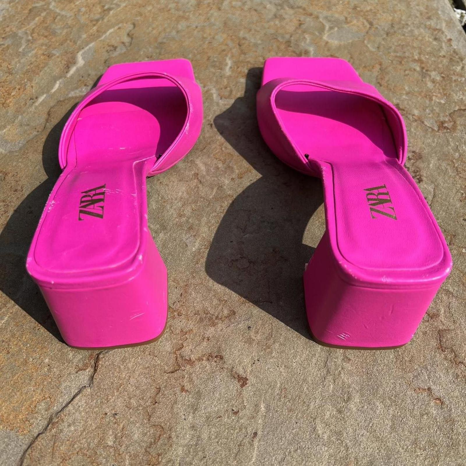 Zara Hot Pink Mule Heels Size US 7.5 / IT 37.5 - 7 Thumbnail