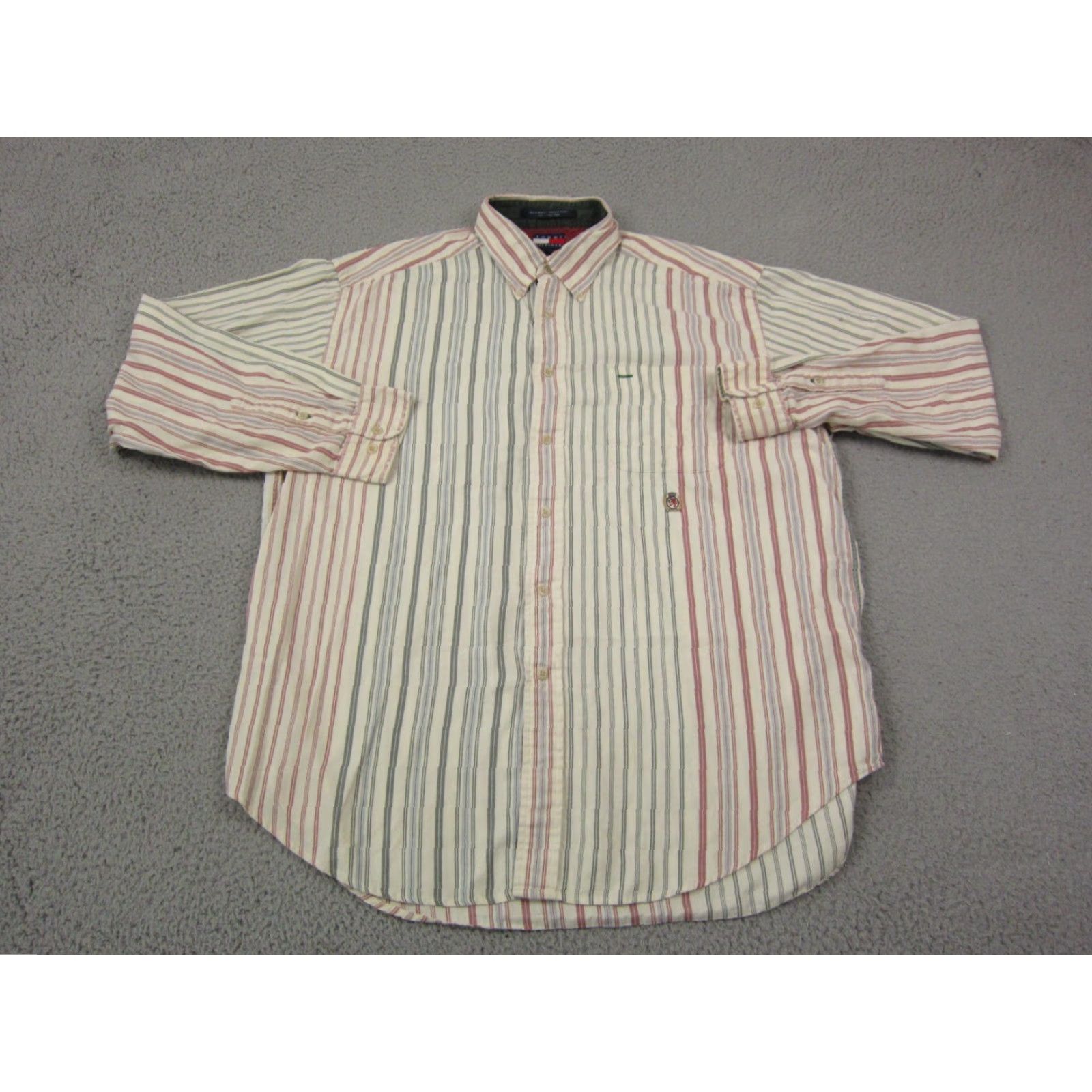 Tommy Hilfiger VINTAGE Tommy Hilfiger Shirt Adult L Red White Striped Crest Mens Button Up Size US L / EU 52-54 / 3 - 2 Thumbnail