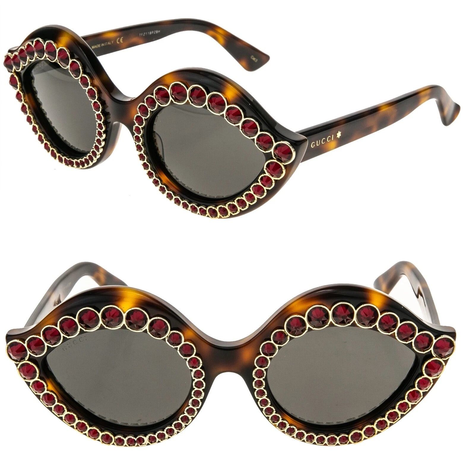 GUCCI GG0045S CRYSTAL 0045 LIPS Cat Eye Havana Sunglasses