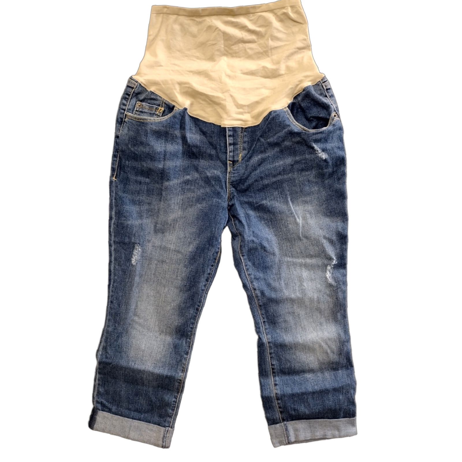 Old Navy Old Navy Distressed Cuffed Blue Denim Maternity Capri Jeans Size 14 Size 36" / US 14 / IT 50 - 1 Thumbnail
