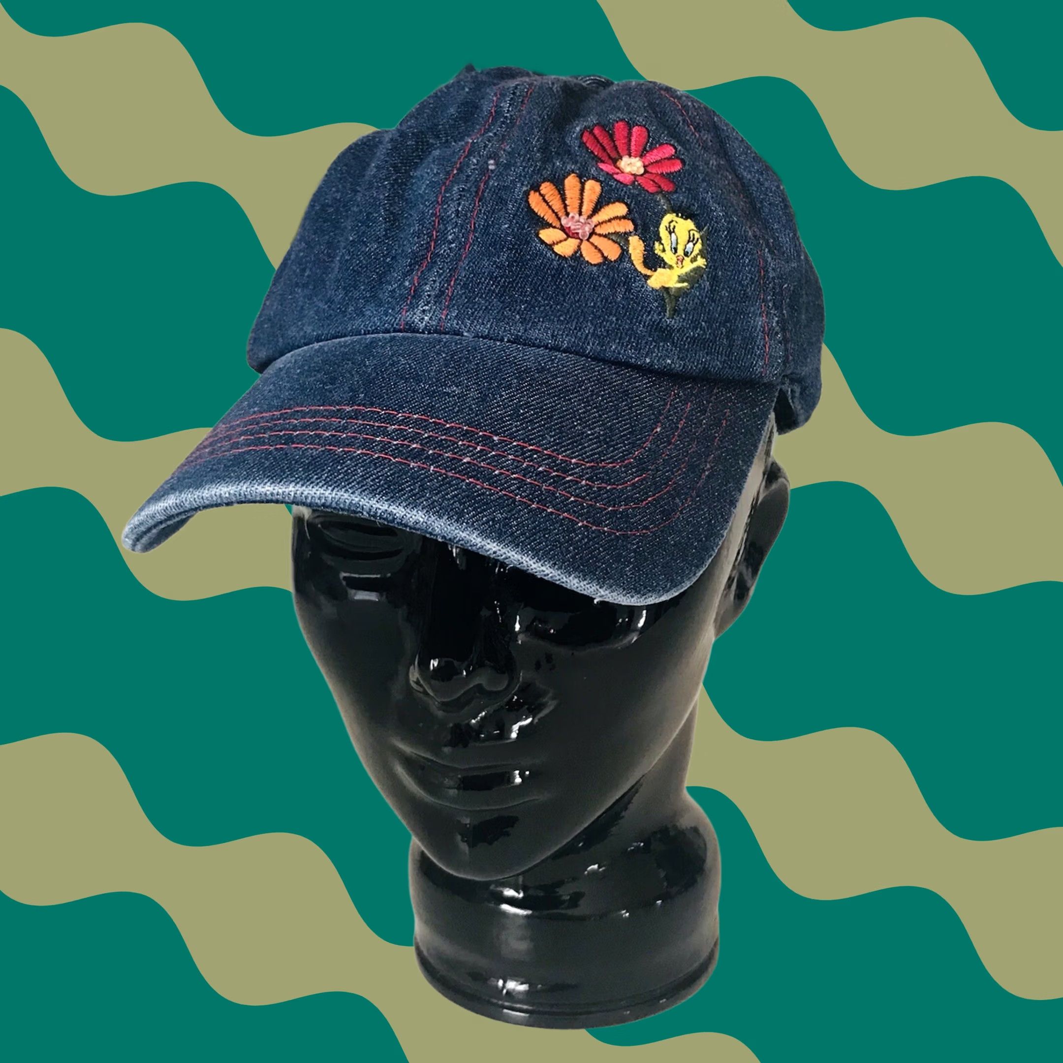 Vintage VTG Looney Tunes Tweety Bird Embroidered Blue Adjustable Cap Hat OS Women Baseball Cap Size ONE SIZE - 1 Thumbnail