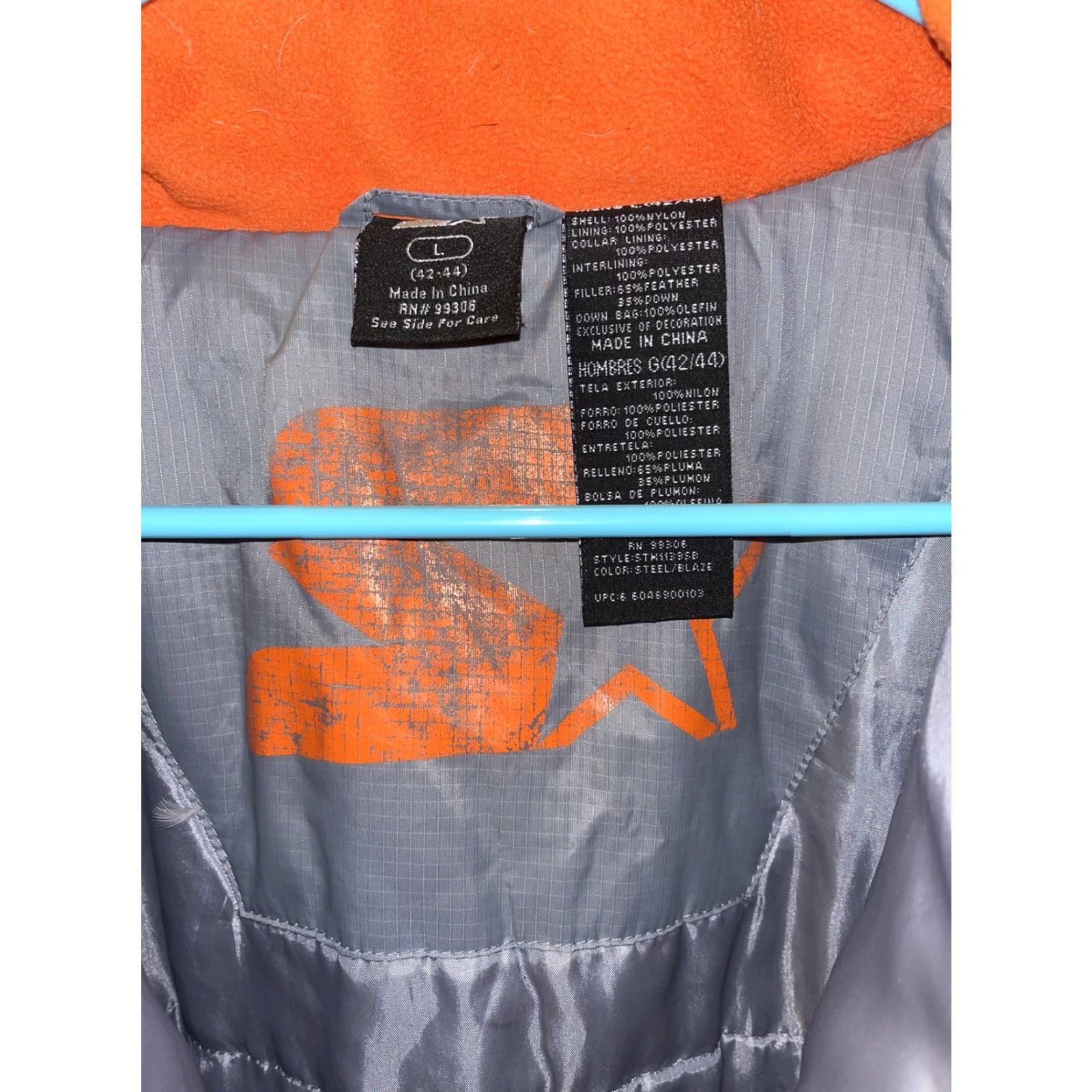 Starter Starter Mens Large 42 44 Gray Orange Pockets Zip Up Down Feather Puffer Jacket Size US L / EU 52-54 / 3 - 3 Thumbnail