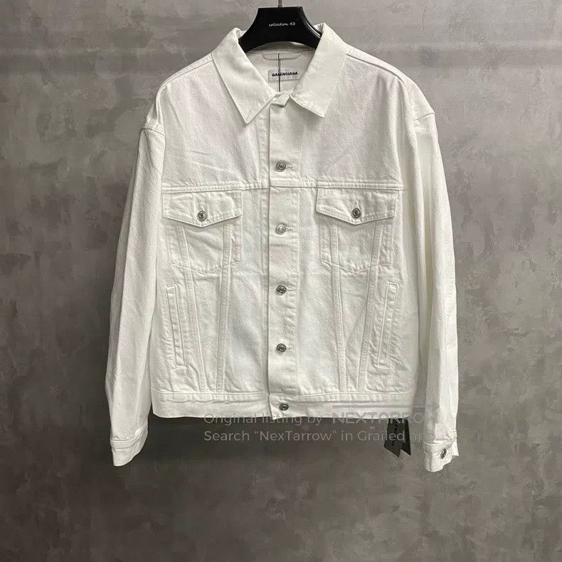 Balenciaga Balenciaga White embroidered pattern logo denim jacket Size US S / EU 44-46 / 1 - 1 Thumbnail