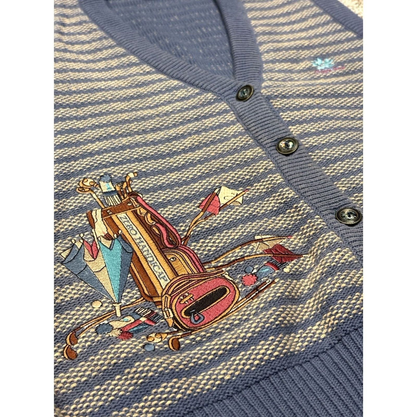 Izod VINTAGE IZOD Ladies Golf Sweater Vest L Blue 100% Cotton Embroidered Preppy 90s 80s Poipu Bay Zero Handicap V-Neck Sleeveless Woman Vest Ladies Size L / US 10 / IT 46 - 2 Thumbnail