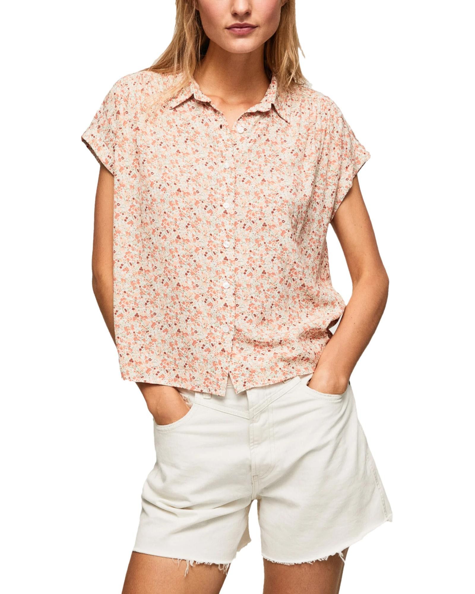 image of Pepe Jeans Floral Short Sleeve Shirt in Pink, Women's (Size XS)