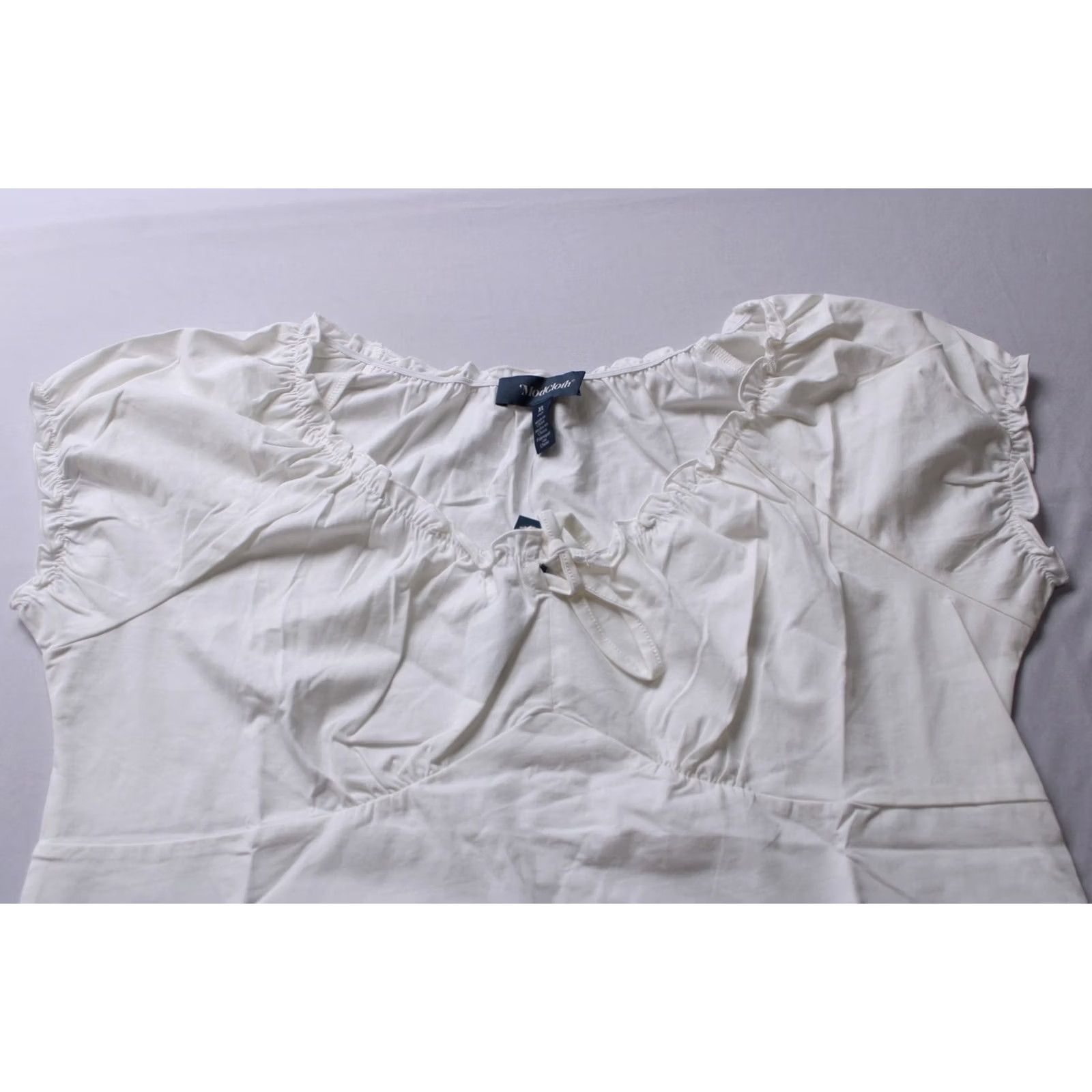 Vintage ModCloth Women's Blouse Shirt Ivory White Ruffle Trim Sweetheart Neck XL NWT JL3 Size XL / US 12-14 / IT 48-50 - 2 Thumbnail