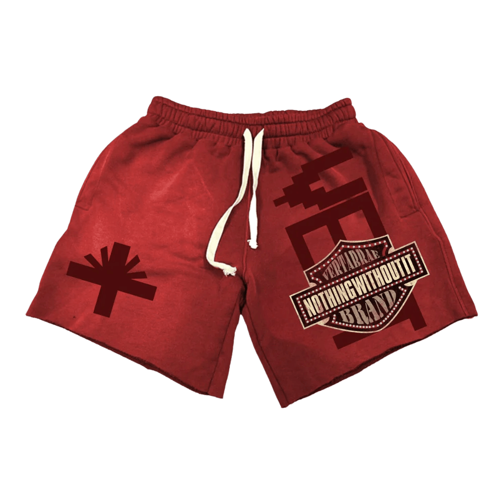 image of Vertabrae Red Double Emblem Shorts (Size X-Large), Men's (Size 36)