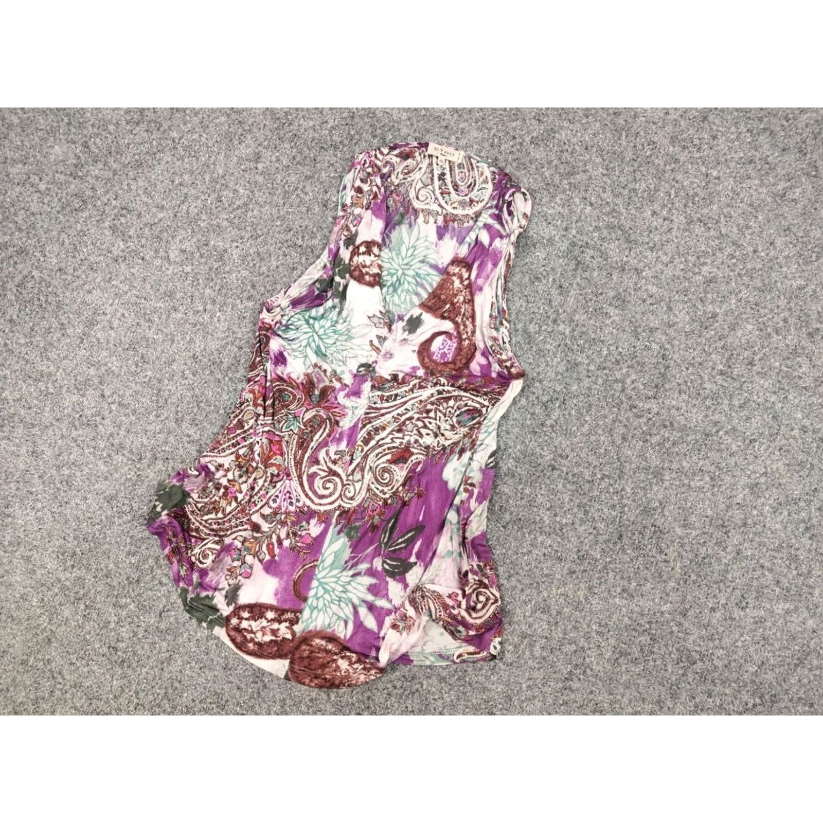 Etro ETRO Blouse Shirt Sleeveless Multicolor Floral Art Design V-Neck Jersey Silk Viscose Women 46 Size L / US 10 / IT 46 - 3 Thumbnail