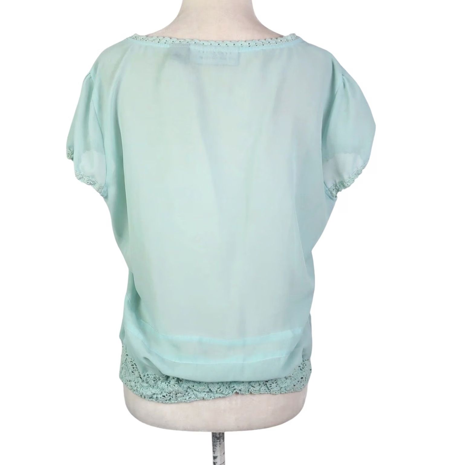 CO VINTAGE New York City Design Co Blouse Shirt Mint Green-Blue Pintuck Short Sleeve 12 Womens Size XL / US 12-14 / IT 48-50 - 4 Thumbnail