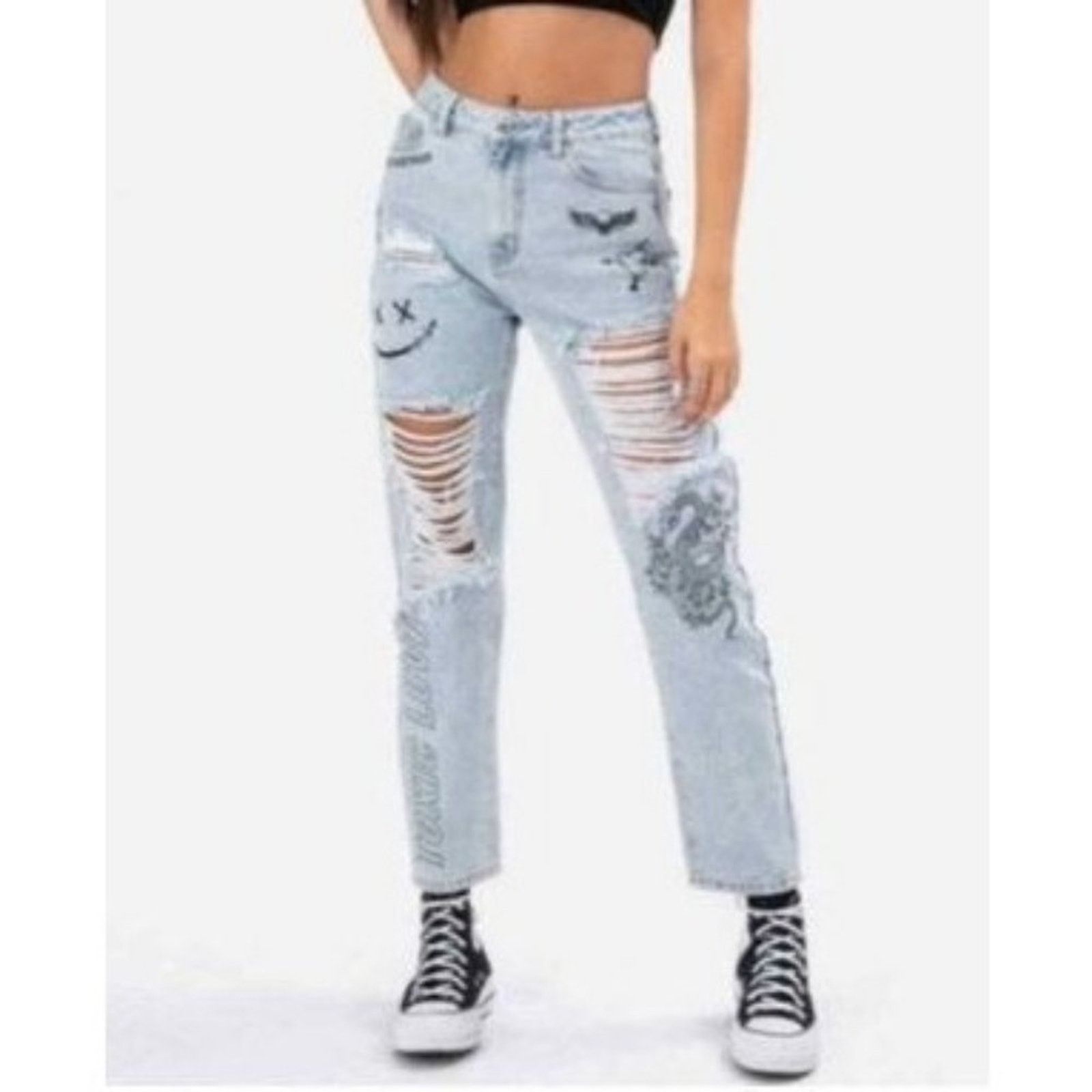 Other Adika Small Toxic High Waist Jeans Distressed Graphic Denim Size 26" / US 2 / IT 38 - 1 Thumbnail