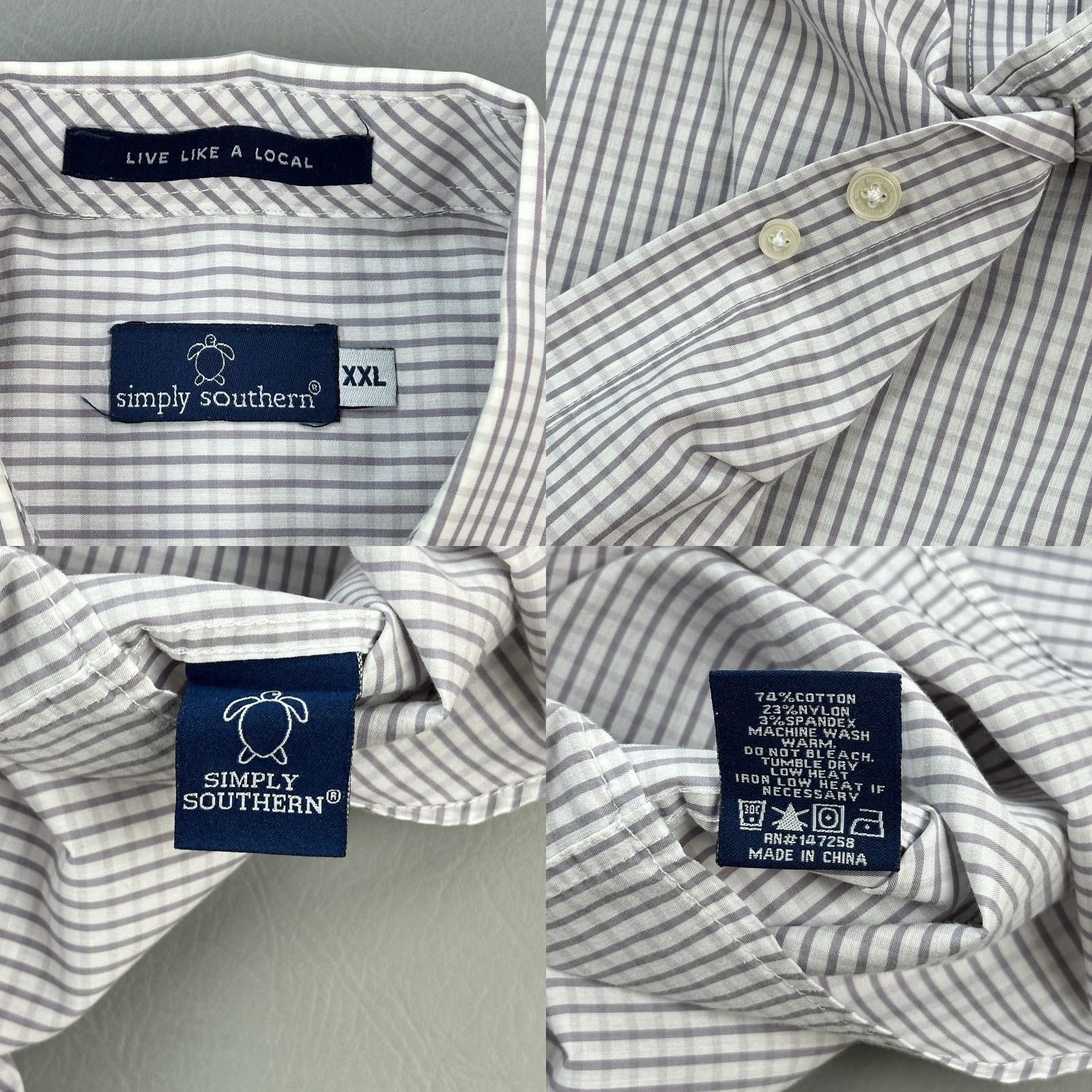 Vintage Simply Southern Shirt Mens 2XL White Check Long Sleeve Stretch Turtle Logo Preppy Size US XXL / EU 58 / 5 - 8 Thumbnail