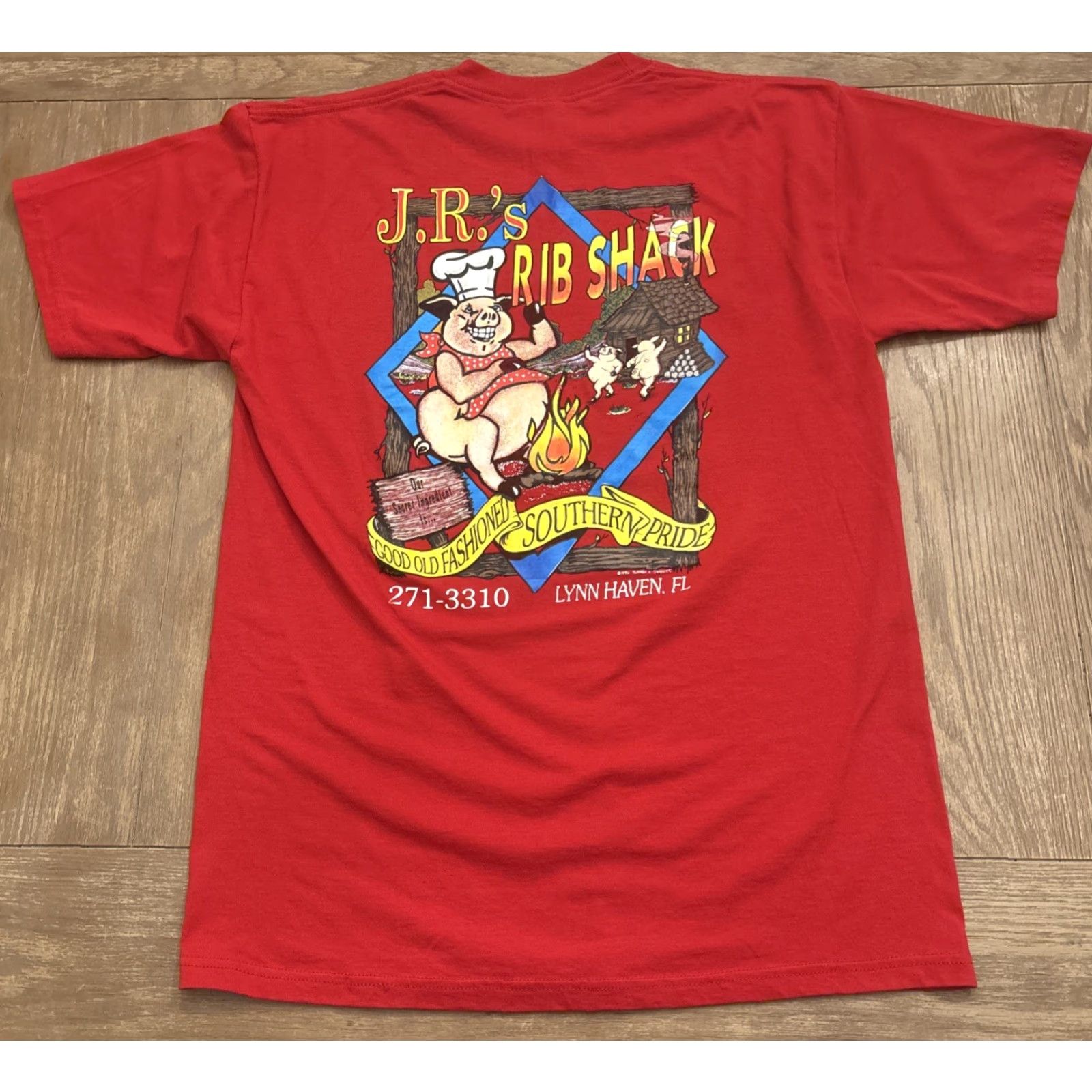 Jerzees VINTAGE JERZEES JR’s Rib Shack T-Shirt Adult Large Red Florida Mens Size US L / EU 52-54 / 3 - 6 Thumbnail