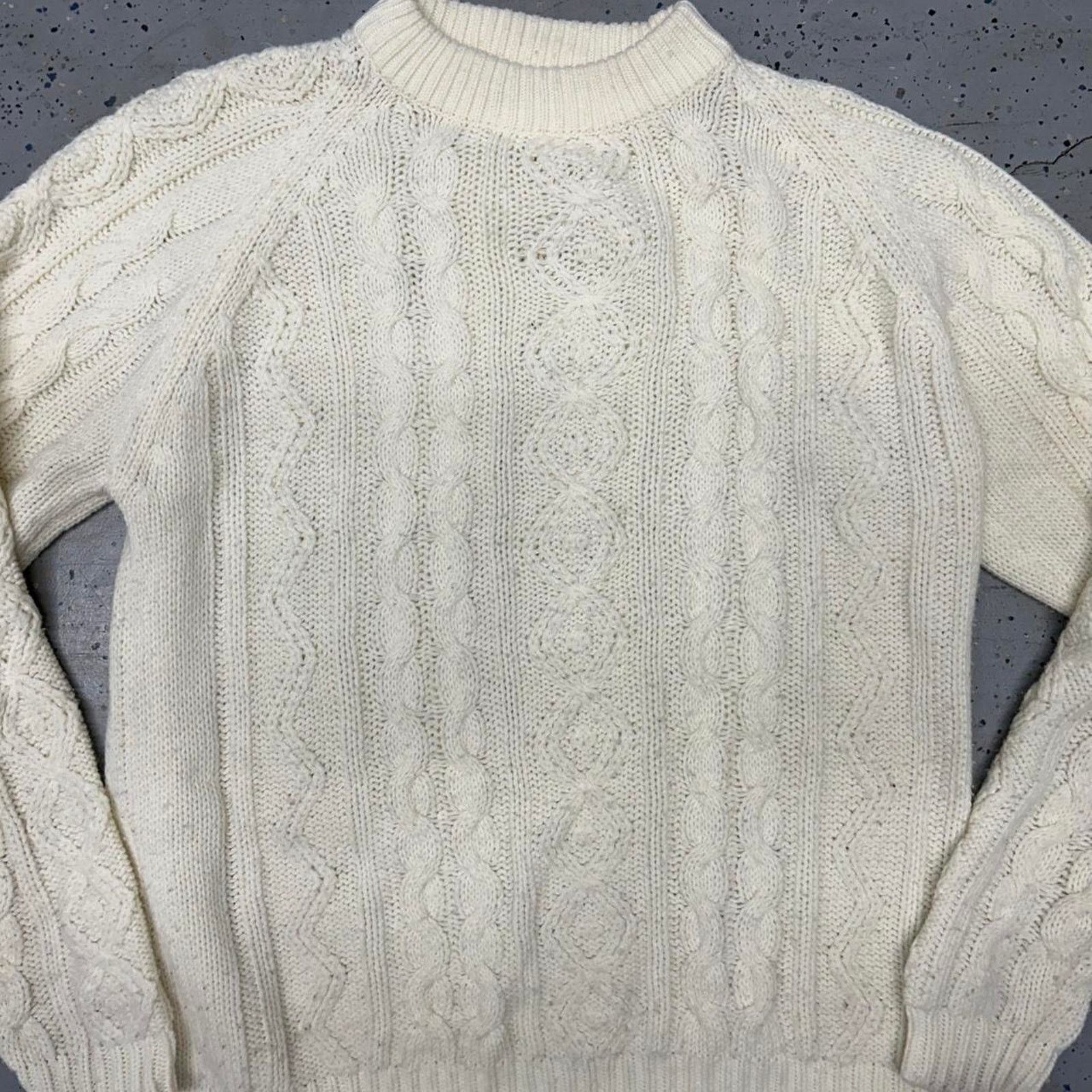 Sears Cream vintage 80s cable knit sweater Size L / US 10 / IT 46 - 2 Thumbnail