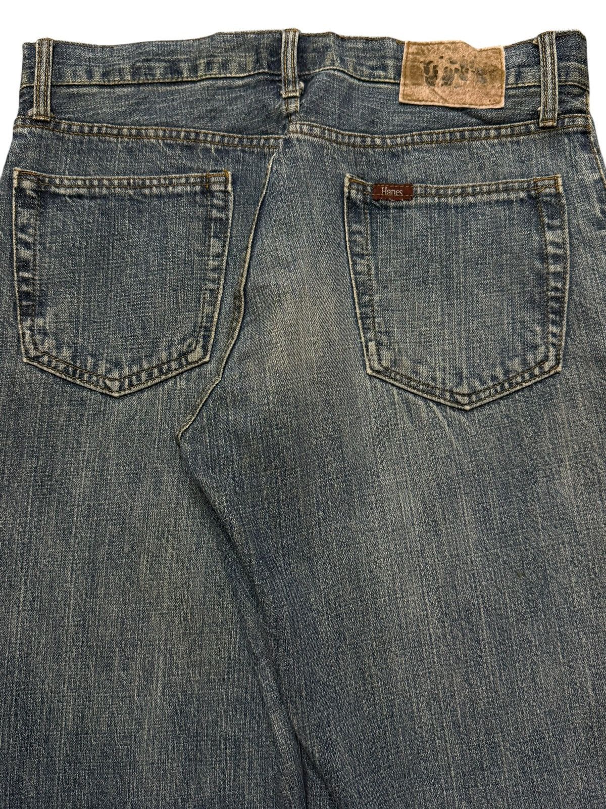 Hanes Vintage 90s Hanes Blue Faded Wash Distressed Wide Leg Baggy Size US 32 / EU 48 - 5 Thumbnail