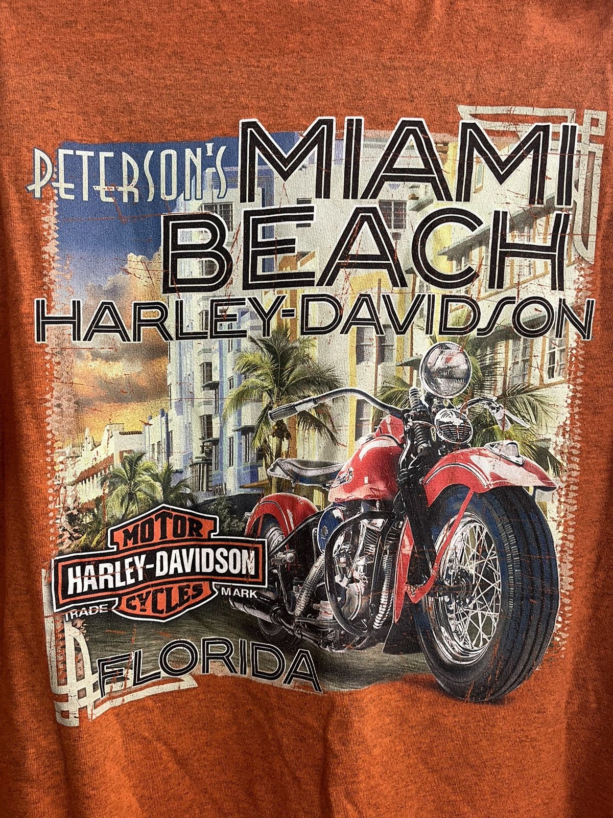 Harley Davidson Harley Davidson Miami Beach Florida Orange Tshirt Size US XL / EU 56 / 4 - 4 Thumbnail