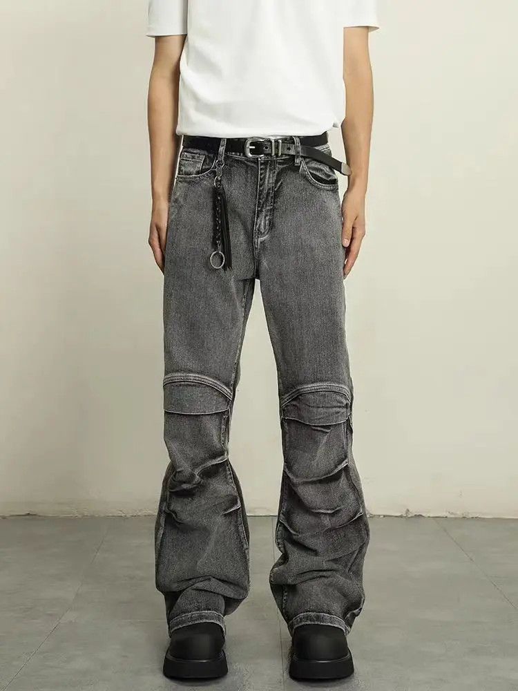 Distressed frayed micro flare jeans