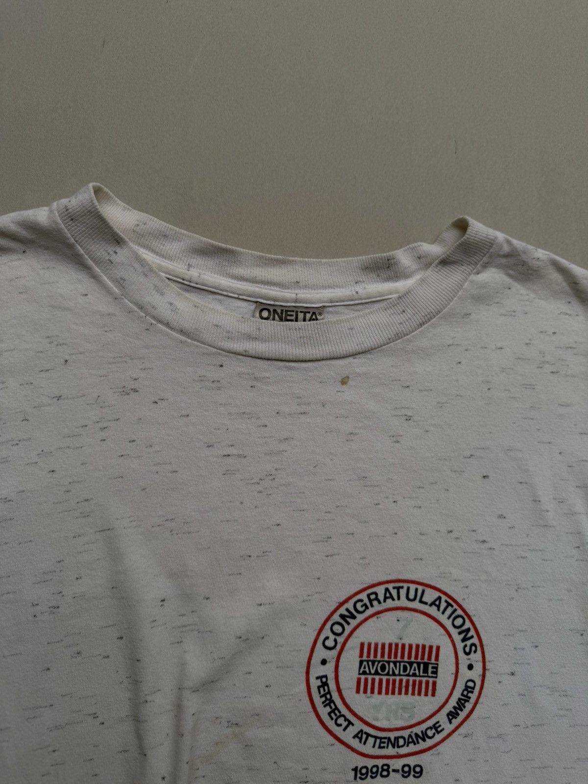 Vintage Trashed Oneita Avondale Perfect Attendance 1998 Speckled erd Size US XL / EU 56 / 4 - 3 Thumbnail