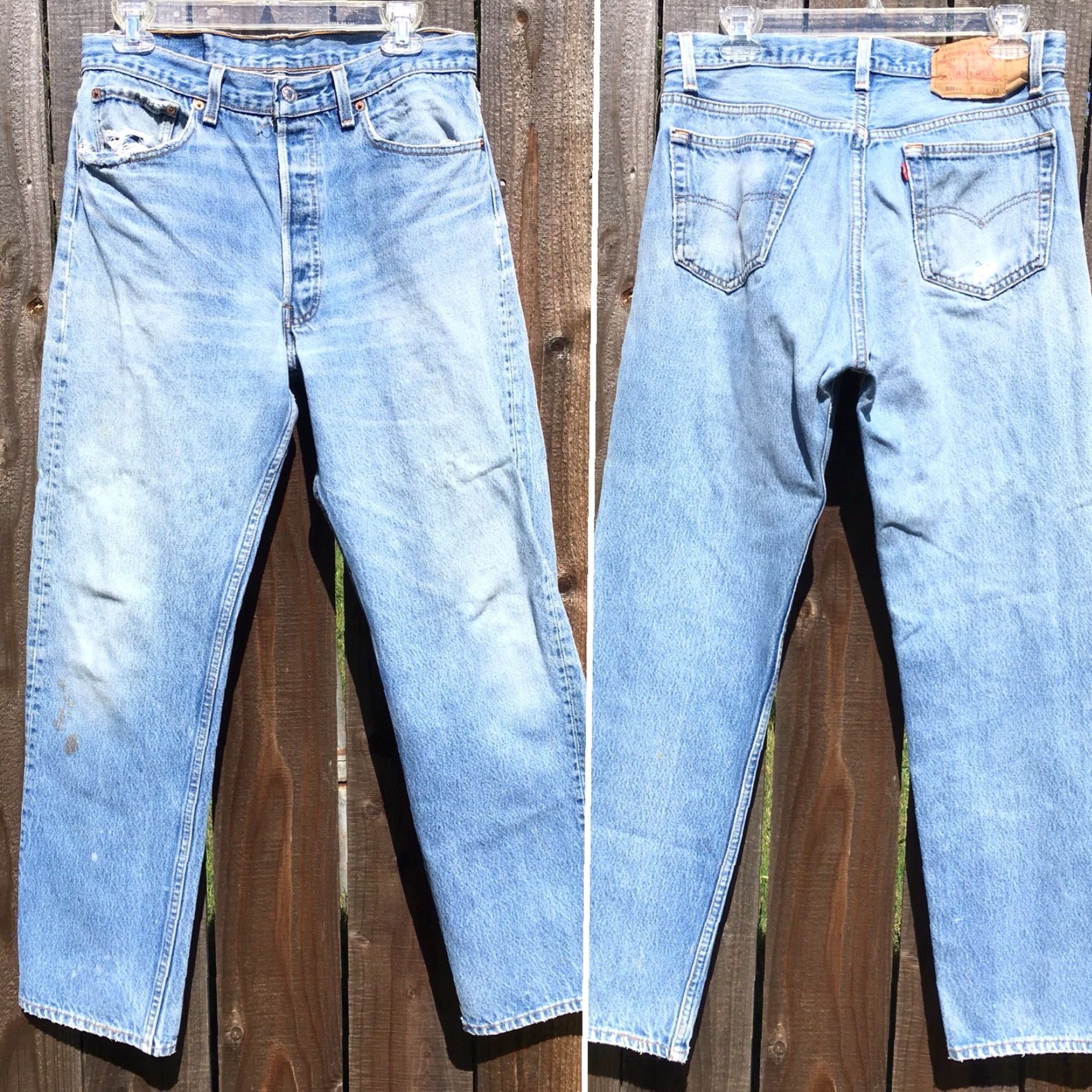 Vintage VINTAGE Levi’s 501 Jeans Button Fly 35 33 Measure 31.5 x 29.25 Distressed Blue Denim Made in USA Mens/Womens Jeans 501xx Size US 30 / EU 46 - 5 Thumbnail