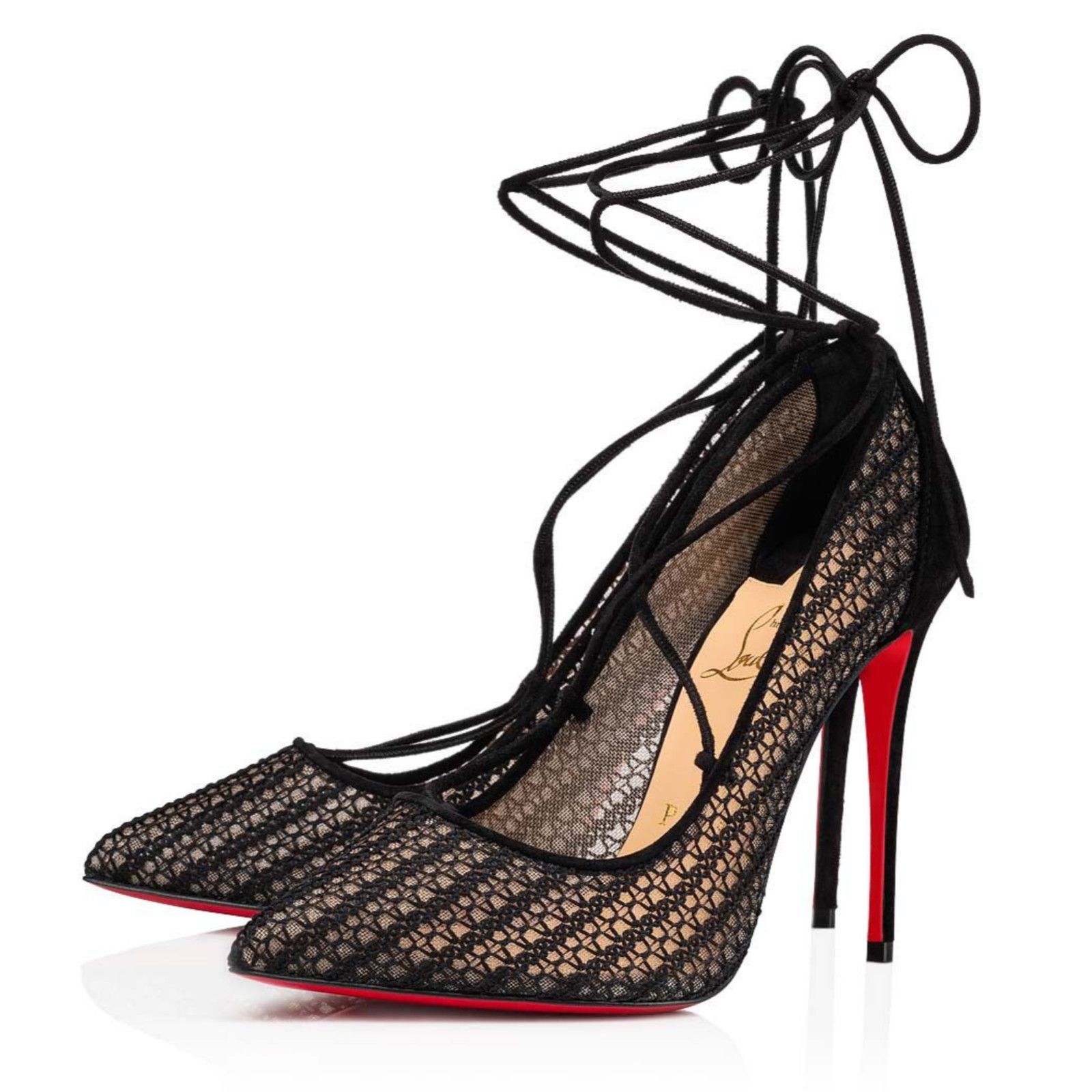 Christian Louboutin Peropik 100 Black Suede Lace Up Tie Sandal Heel Pump 38 Size US 8 / IT 38 - 1 Thumbnail