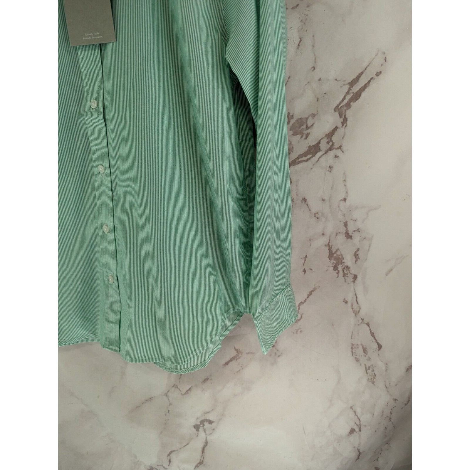 Everlane Everlane Shirt Women 4 S Green Striped Silky Cotton Relaxed Size S / US 4 / IT 40 - 4 Thumbnail