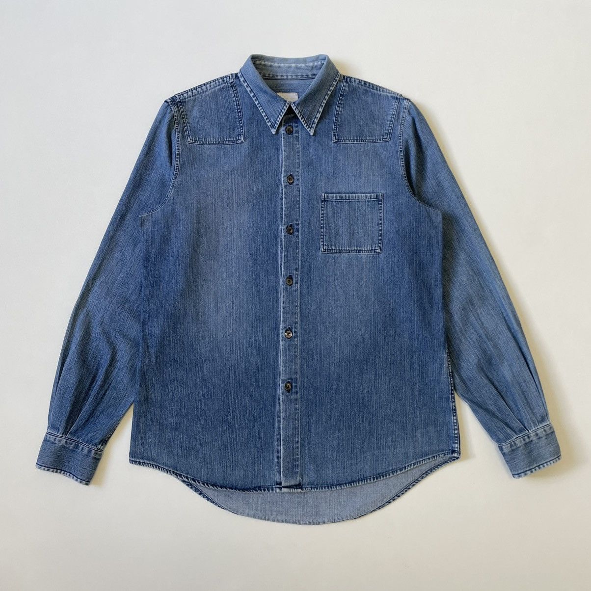 Helmut Lang 1998 Washed Blue Denim Military Shirt Size US M / EU 48-50 / 2 - 1 Thumbnail
