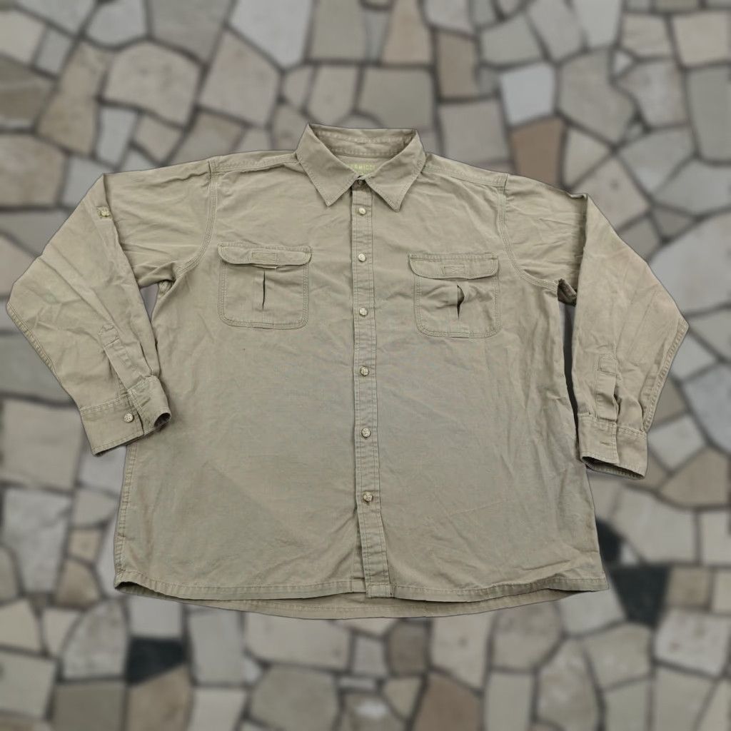 VINTAGE? No but we should include Gramicci Shirt Men XL Green Canvas Button-Up Roll Tab Outdoors Hiking Pockets Long Sleeve Cotton Shirt Mens XL