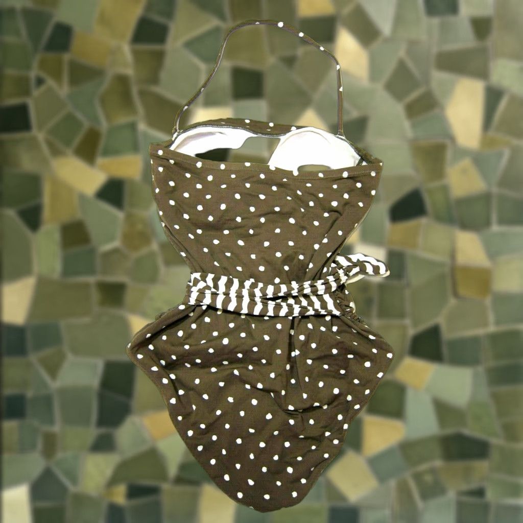 Tommy Bahama VINTAGE Tommy Bahama One Piece Swimsuit Halter Brown White Polka Dot Padded, 8 Women Size ONE SIZE - 1 Thumbnail