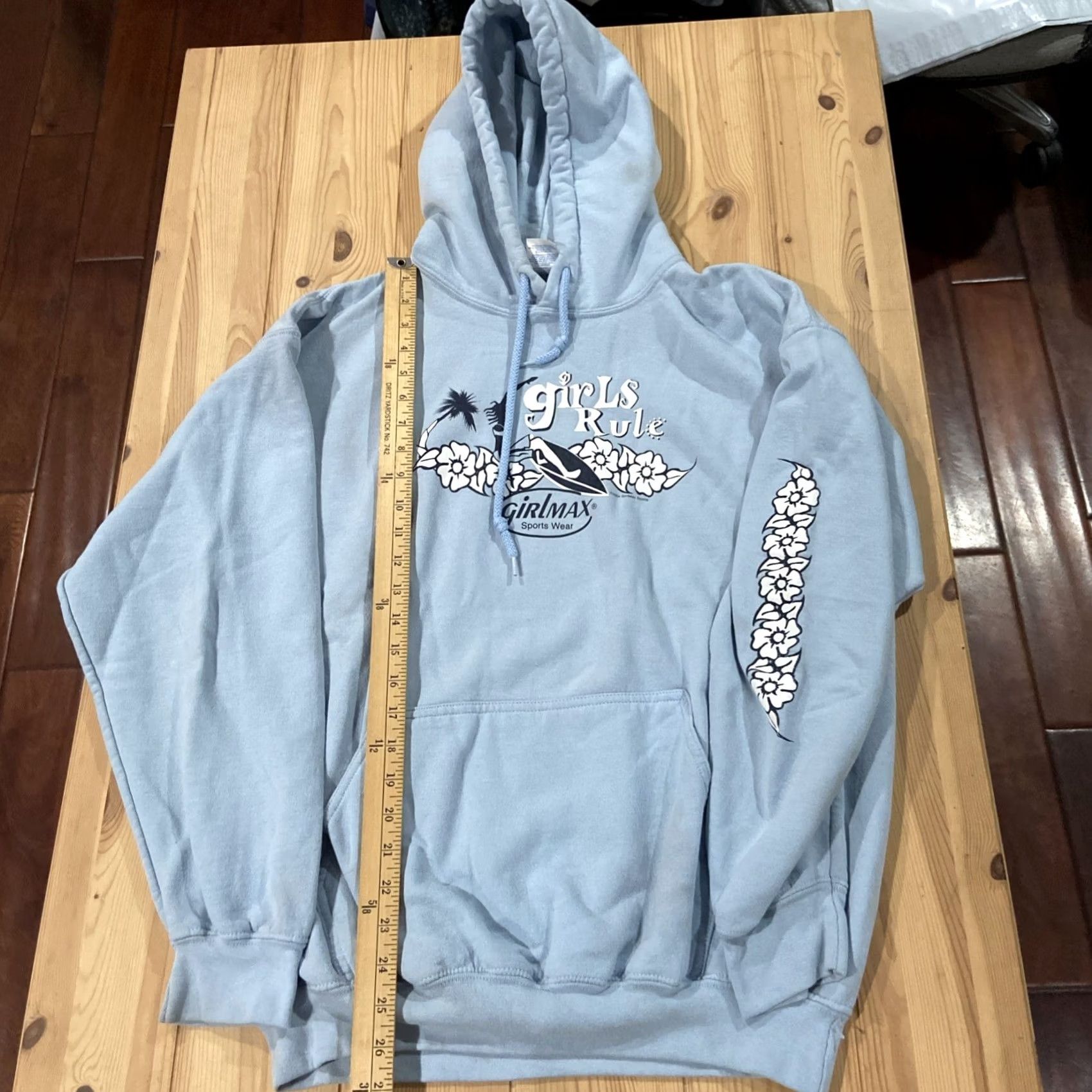 Vintage Y2K Surfwear GirlMax Blue Hoodie L Girls Rule Full Zip Fleece Hit Sleeve 2004 Activewear Zipper Womens Size L / US 10 / IT 46 - 4 Thumbnail