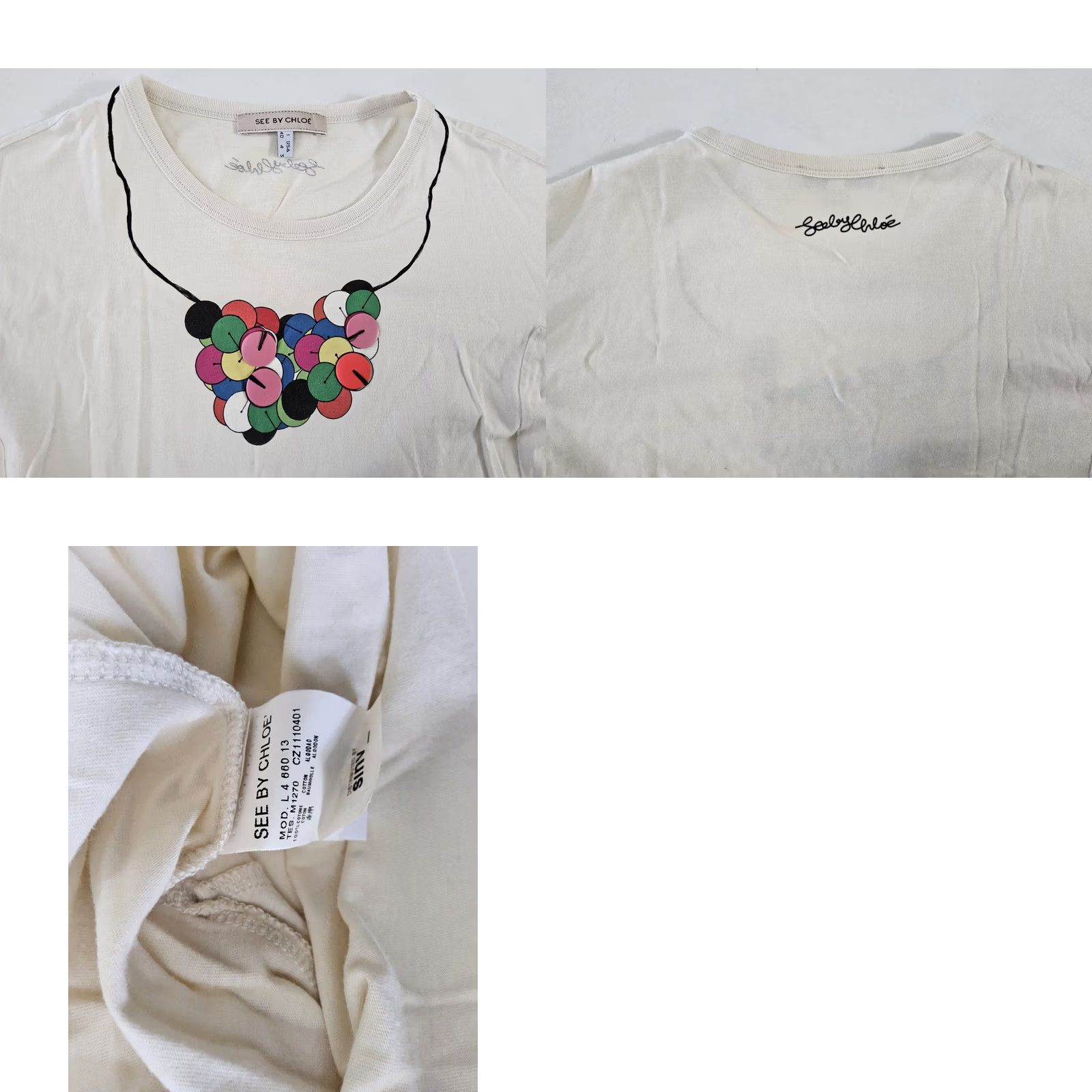 Vintage See By Chloe T-Shirt Short Sleeve Women Size 4 Ivory Cotton Size S / US 4 / IT 40 - 8 Thumbnail