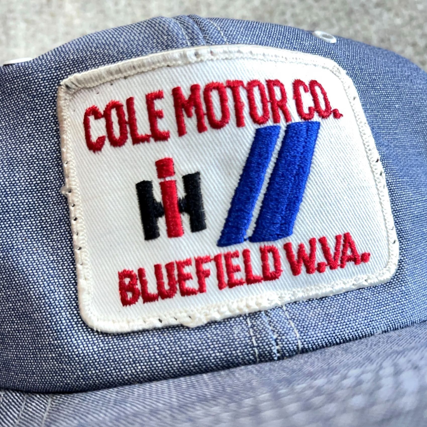 Vintage VINTAGE Cole Motors Trucker Hat Cap Made In USA 80s Patch International Blue Denim Mens Size ONE SIZE - 2 Thumbnail