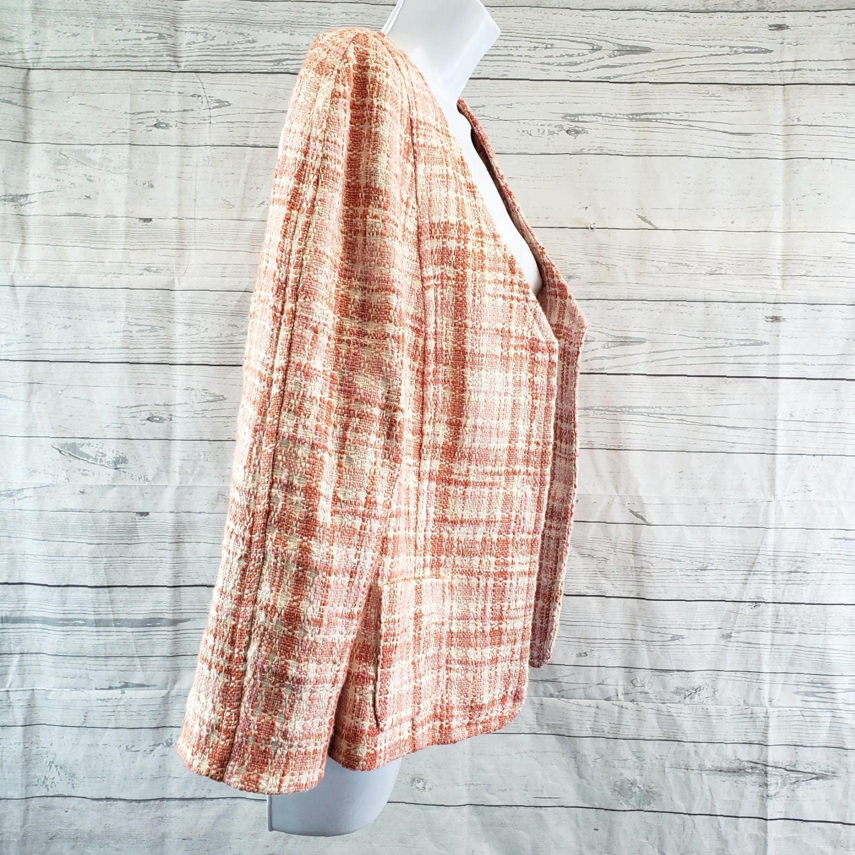 Talbots Talbots Blazer Open Front Tweed Pink Plaid Cotton Blend Womens Sz 14 Jacket Size XL / US 12-14 / IT 48-50 - 3 Thumbnail