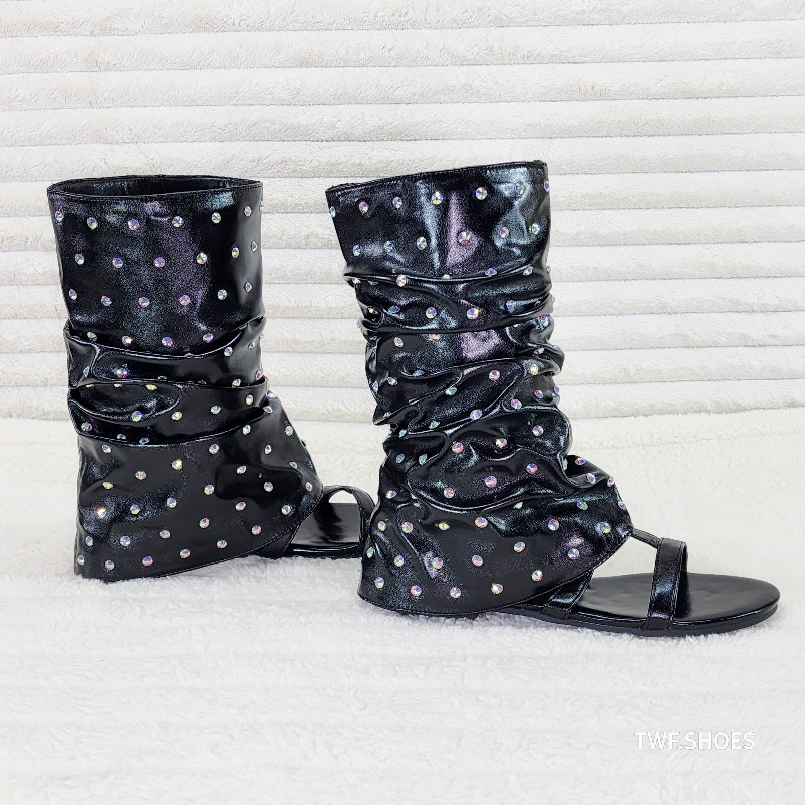 Other Fabulous Metallic Black Upper & Rhinestones Sandal Slouch Bo Size US 6 / IT 36 - 4 Thumbnail
