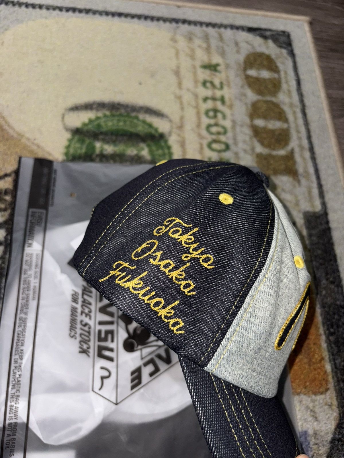 Evisu × Palace Palace x Evisu Snapback Reverse Indigo Wash | Grailed