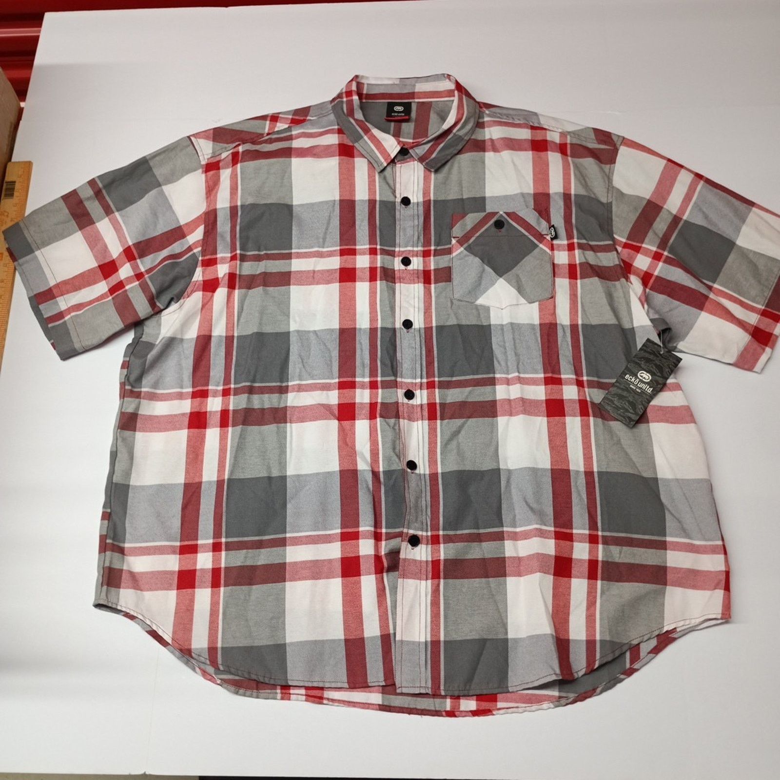 Ecko Unltd. Ecko Unltd Shirt Men's 5XB Pocket Button Red Gray Plaid NWT Size US XXL / EU 58 / 5 - 1 Thumbnail