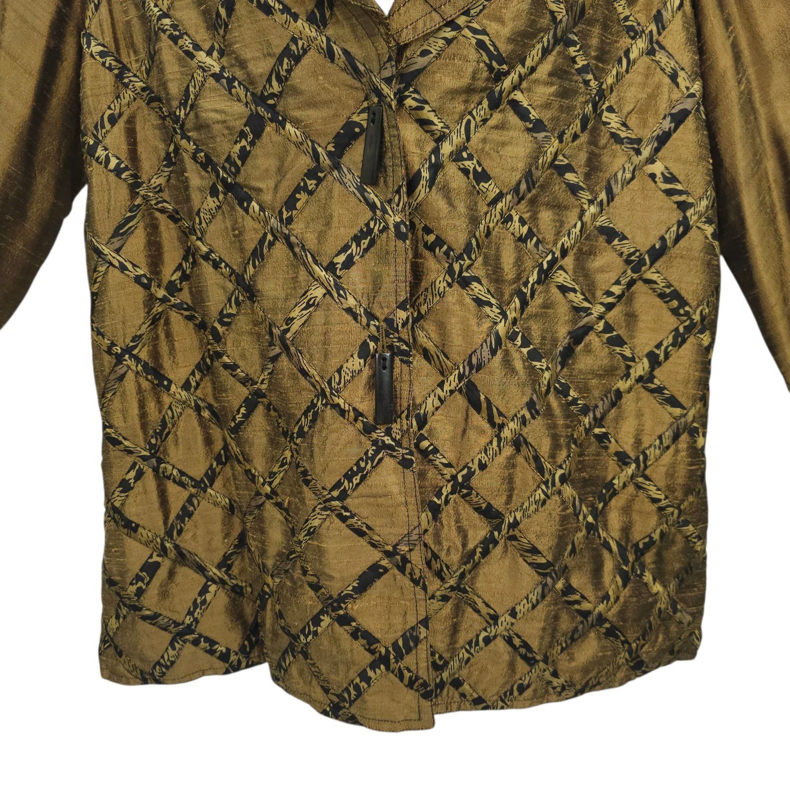 Other Yak Magik Silk Quilted Jacket XL Gold Bronze Lattice Toggle Size XL / US 12-14 / IT 48-50 - 11 Thumbnail