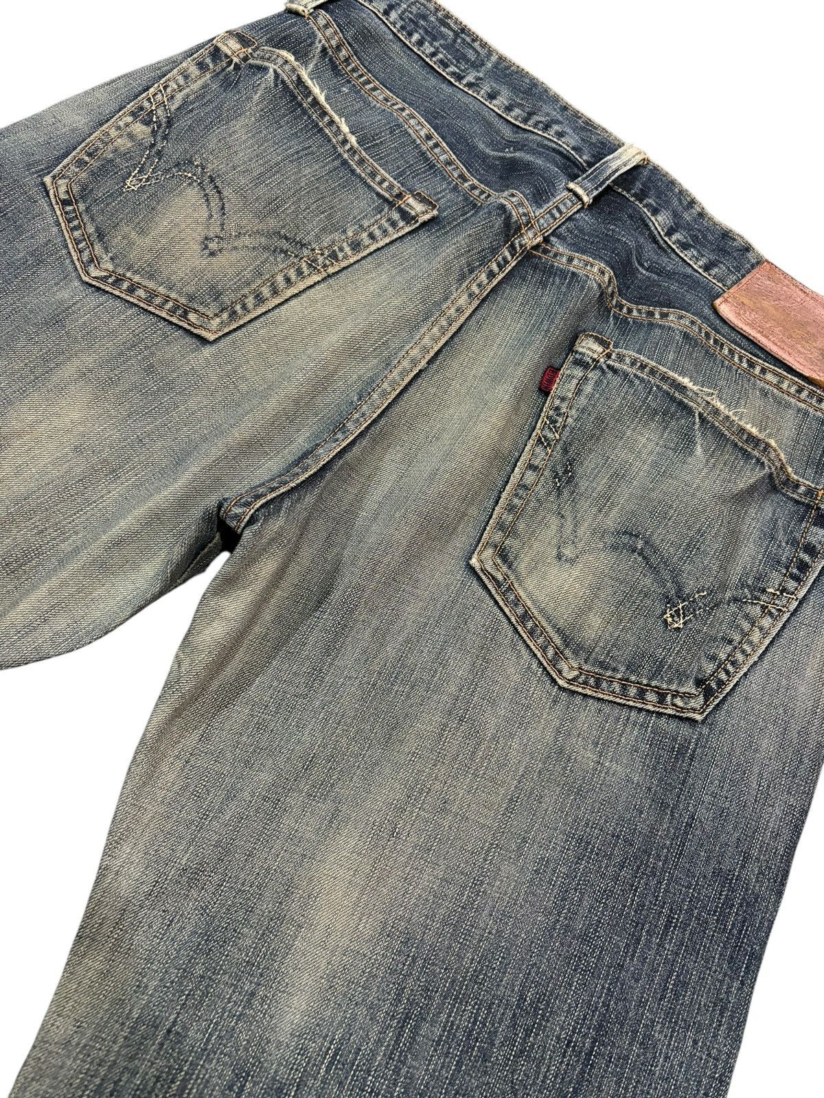 Edwin × Japanese Brand 90s Vtg Edwin 503RV Distressed Faded Straight Cut Jeans Size US 36 / EU 52 - 8 Thumbnail