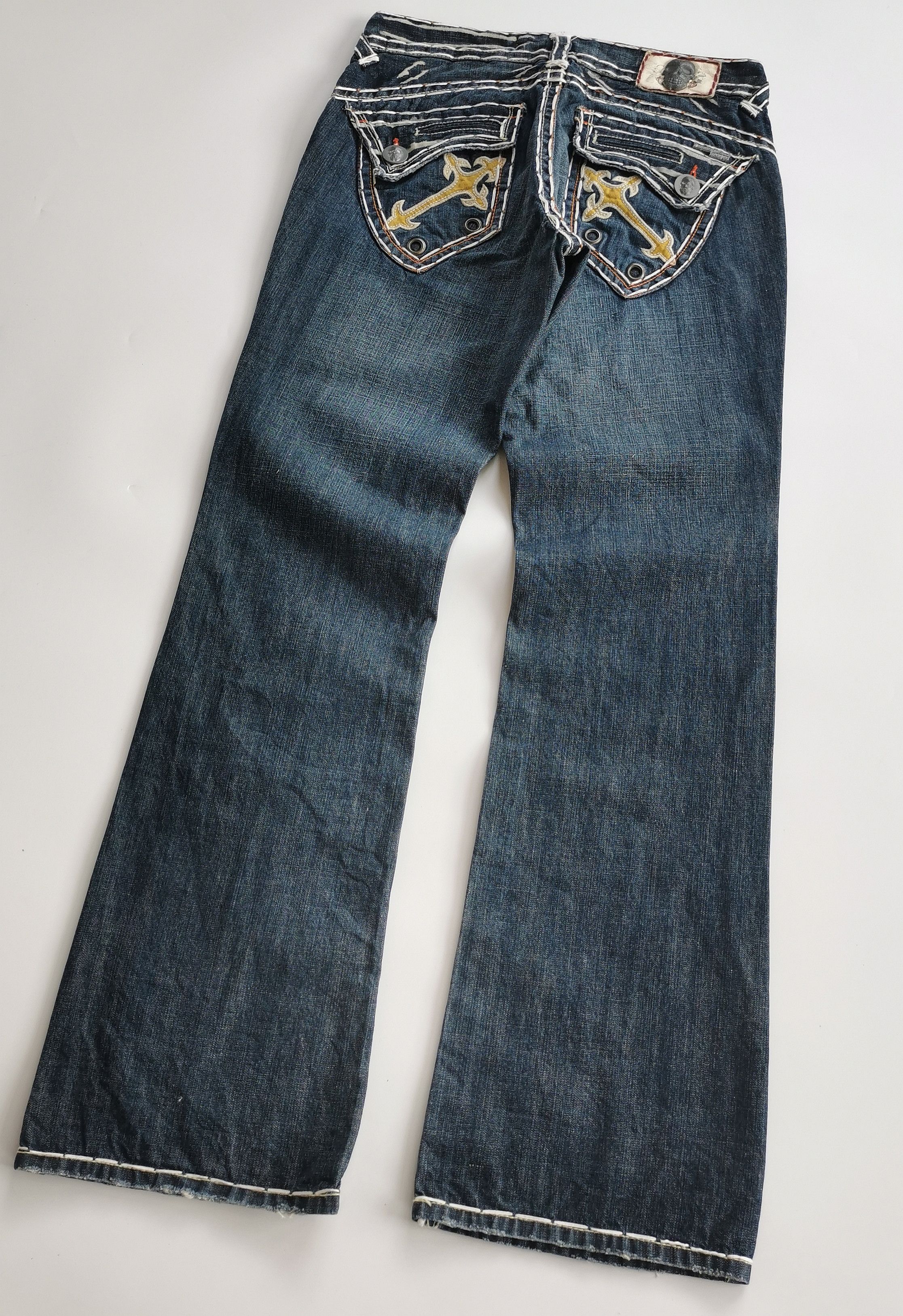 Japanese Brand Flare Denim Cross Embrodery Laguna Beach Size US 33 - 5 Thumbnail