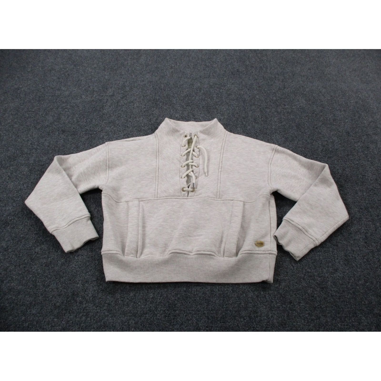 Scotch & Soda Scotch & Soda Sweatshirt Womens M Beige Cropped Henley Pullover Casual Knit Long Sleeve Logo Size M / US 6-8 / IT 42-44 - 2 Thumbnail