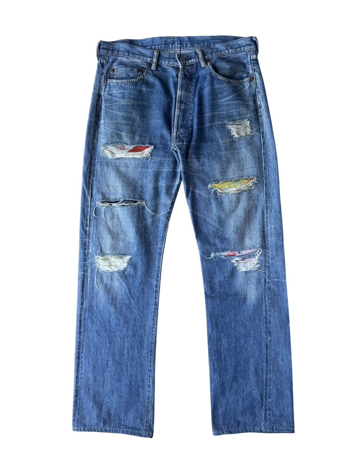Yohji Yamamoto Yohji Yamamoto Distressed Runway Bandana Blue Denim Jeans Size US 34 / EU 50 - 1 Thumbnail