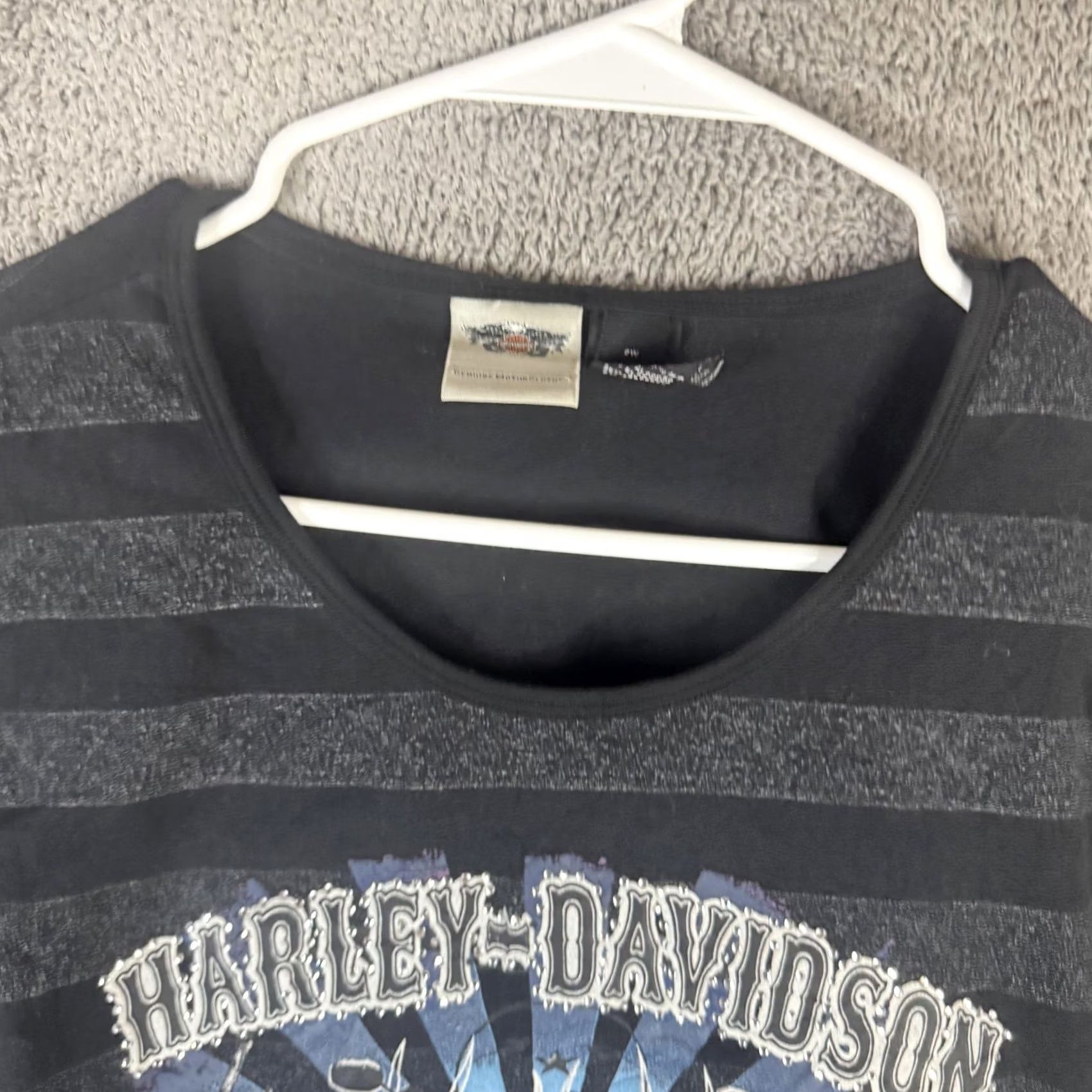 Harley Davidson Harley-Davidson Shirt Womens 2W Black Striped Scoop Neck Graphic Biker Tee Size XS / US 0-2 / IT 36-38 - 6 Thumbnail