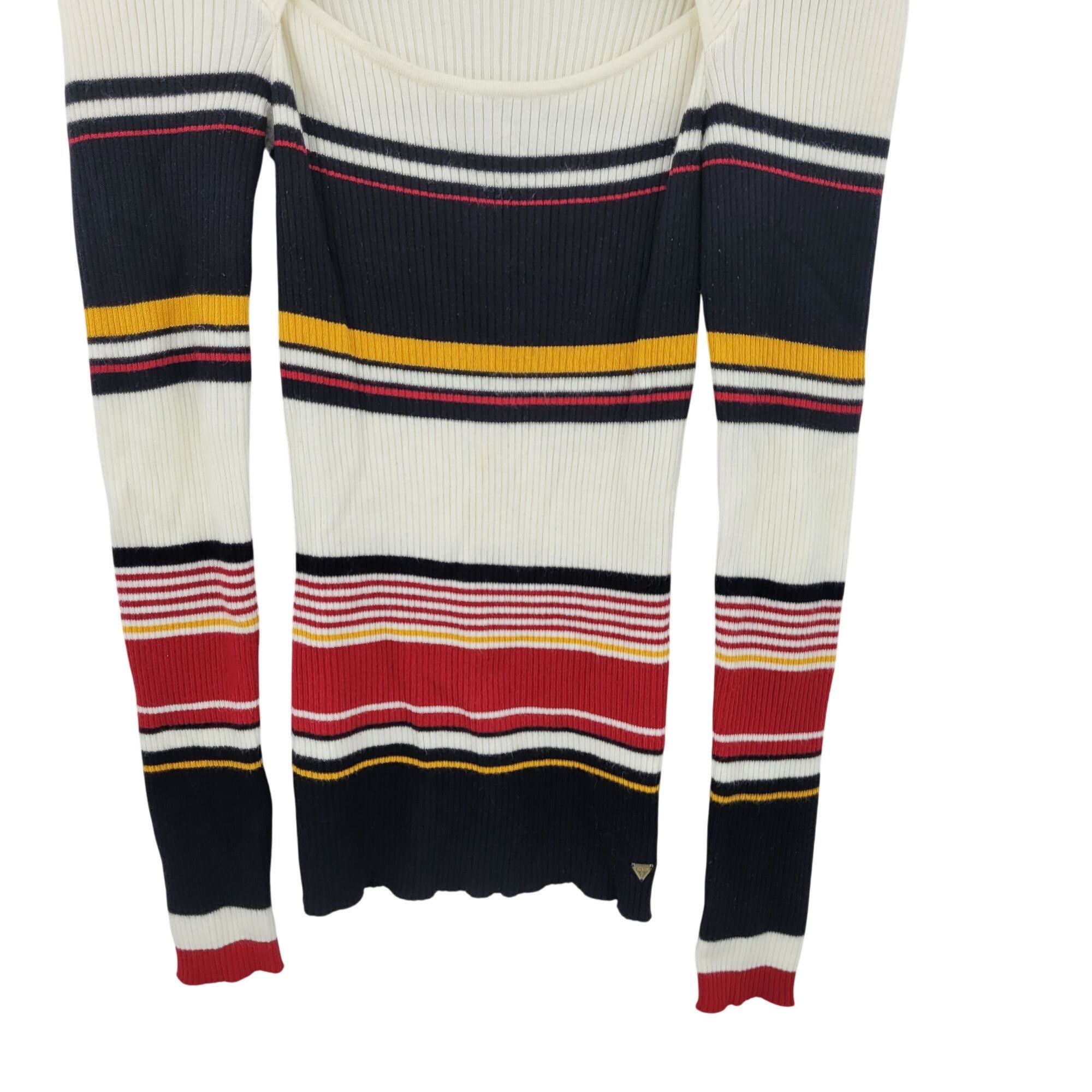 Guess Vtg 90s Guess Womens White Striped Ribbed Knit Sweater Sz M Size M / US 6-8 / IT 42-44 - 5 Thumbnail