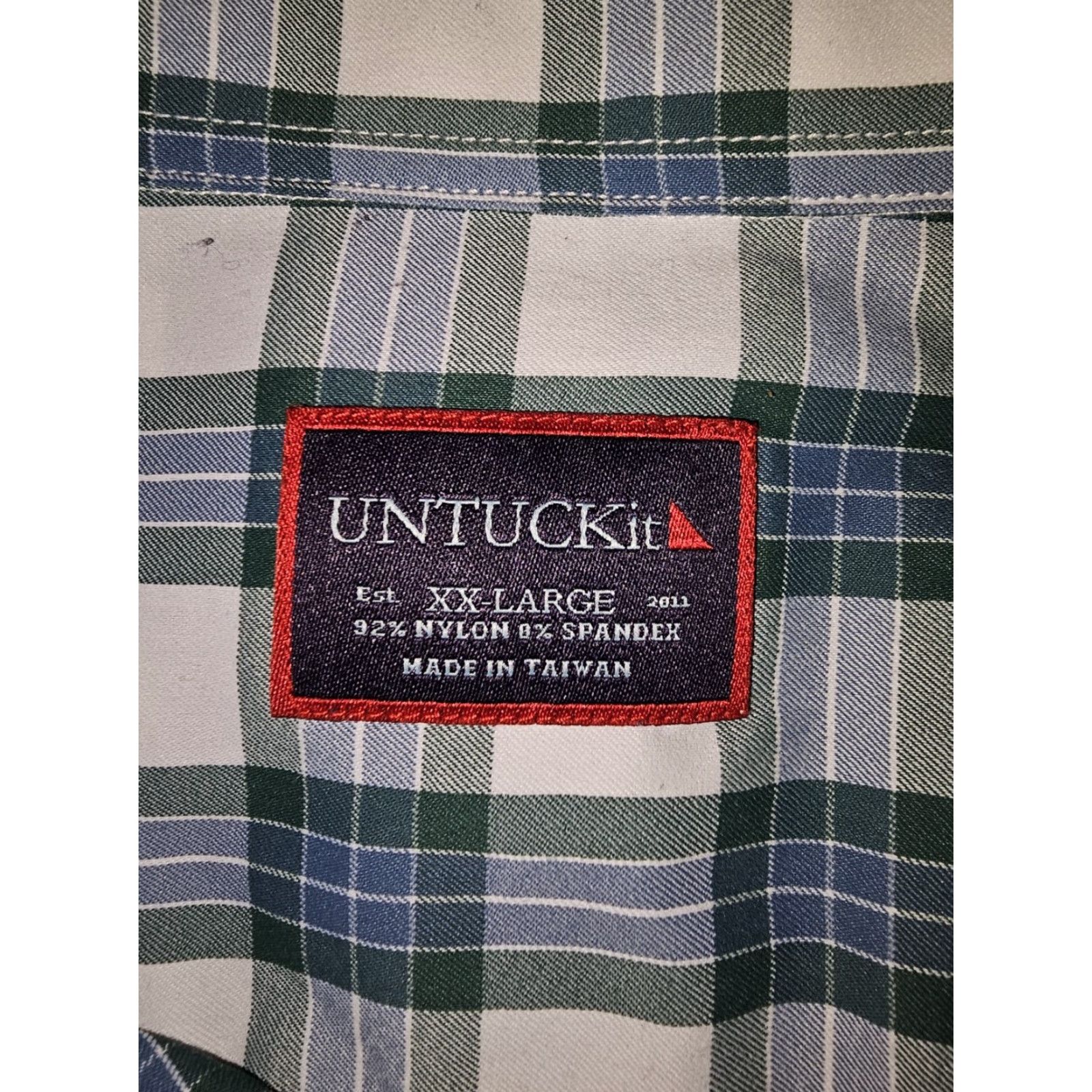 UNTUCKit UNTUCKit Signature Check Long Sleeve Stretch Button-Up Dress Shirt Mens 2XL Green/White Size 48R - 4 Thumbnail